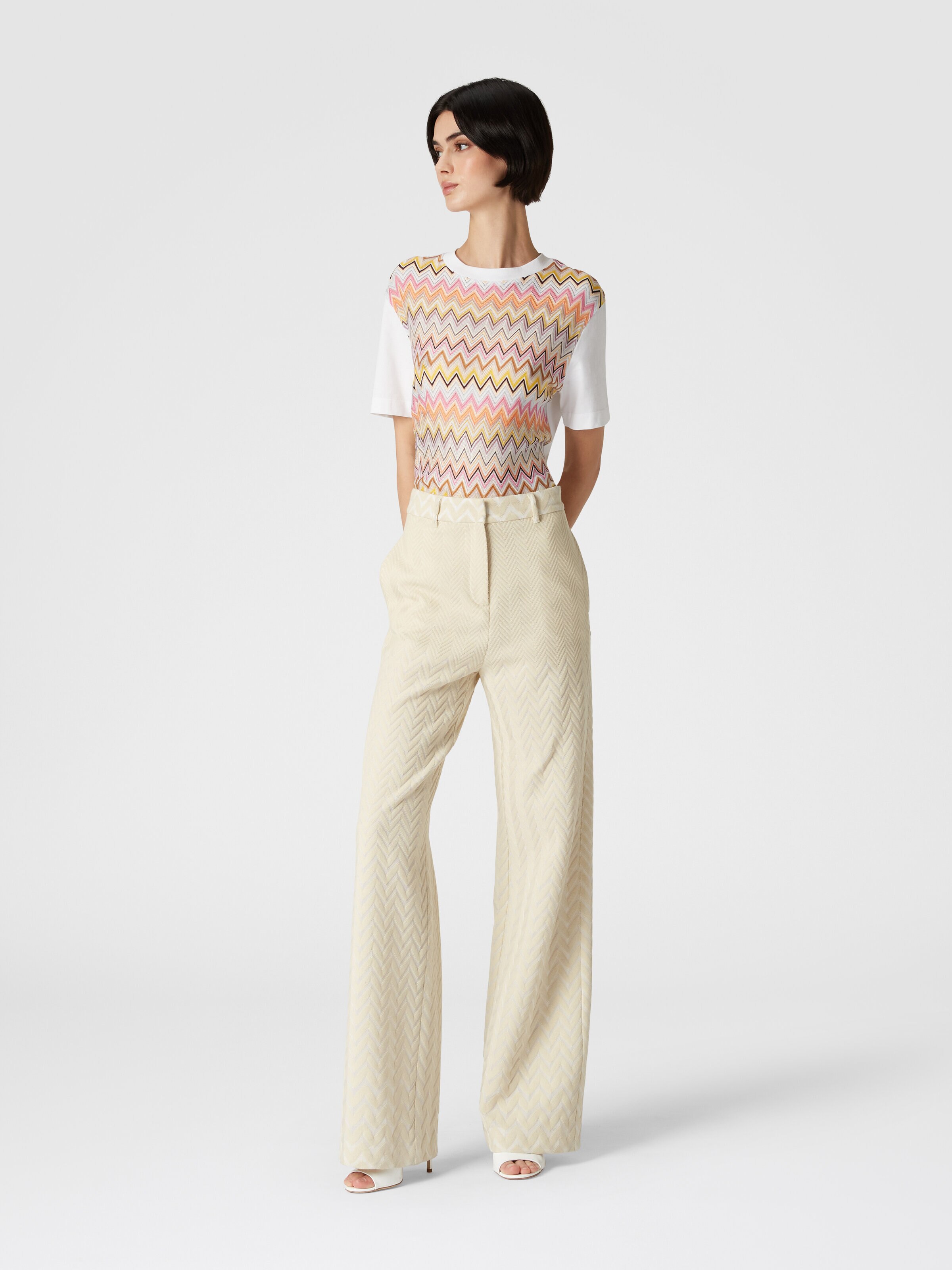 Cotton jersey T-shirt with chevron inserts, Multicoloured  - 1