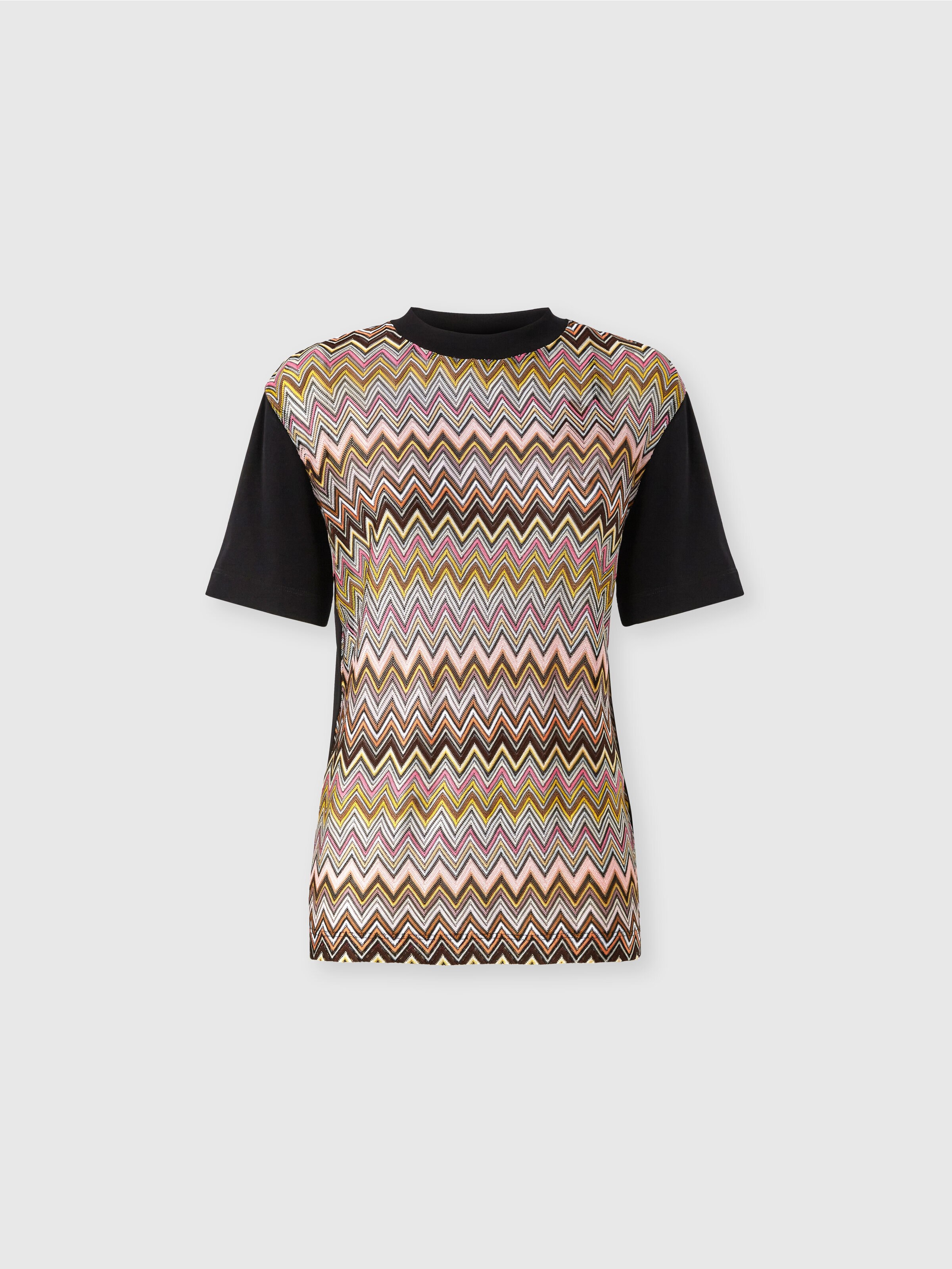 Cotton jersey T-shirt with chevron inserts, Multicoloured  - 0