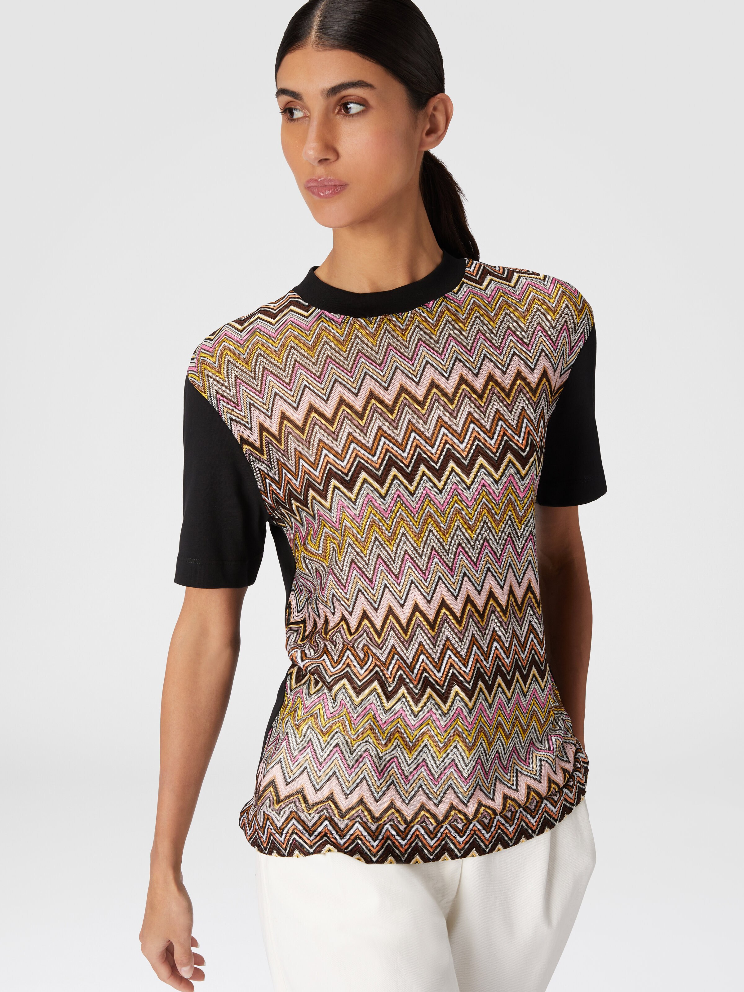 Cotton jersey T-shirt with chevron inserts, Multicoloured  - 3