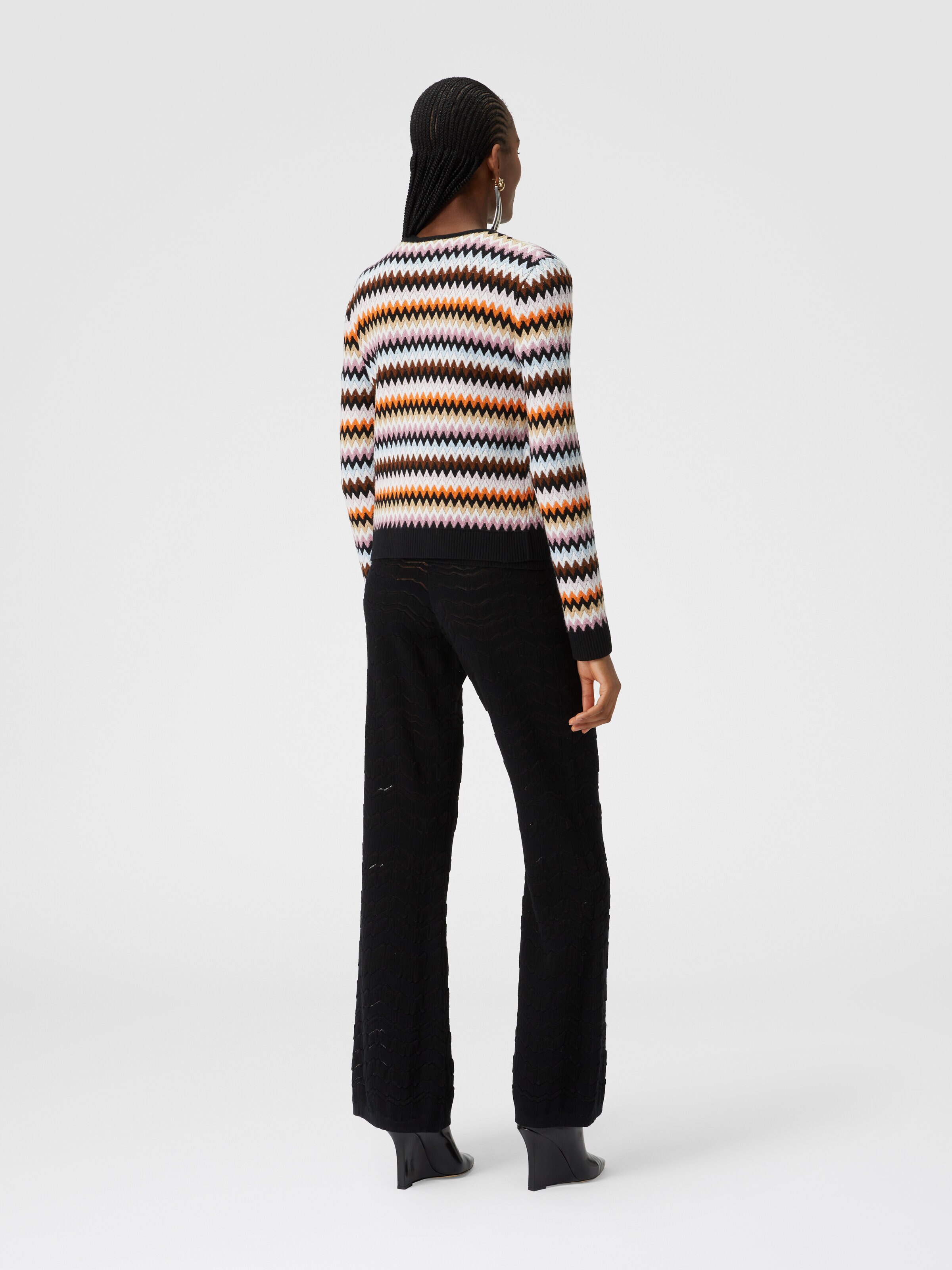 Zigzag wool cardigan with contrasting piping, Multicoloured  - 2