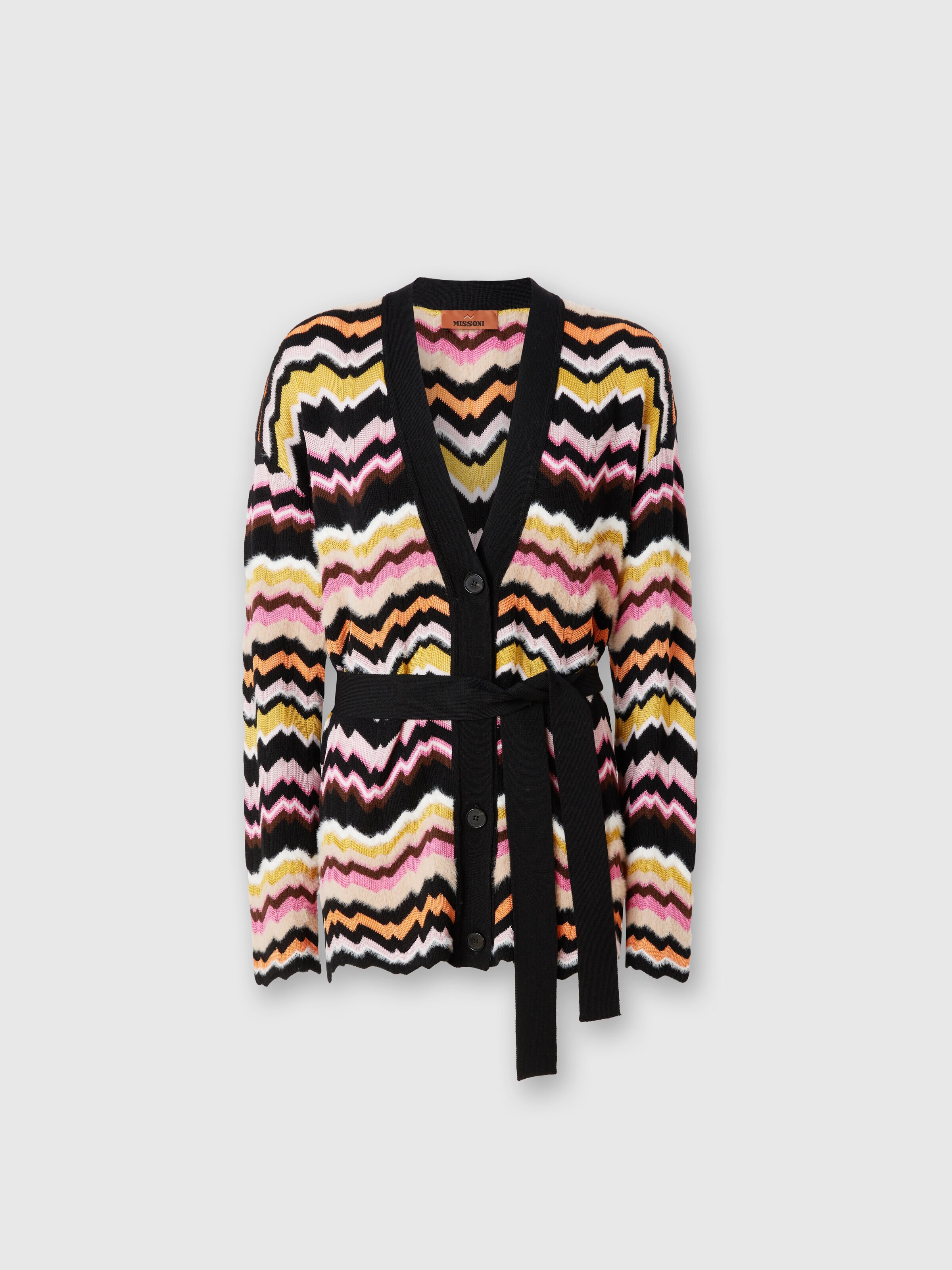 Zigzag Greek pattern cardigan and belt, Multicoloured  - 0