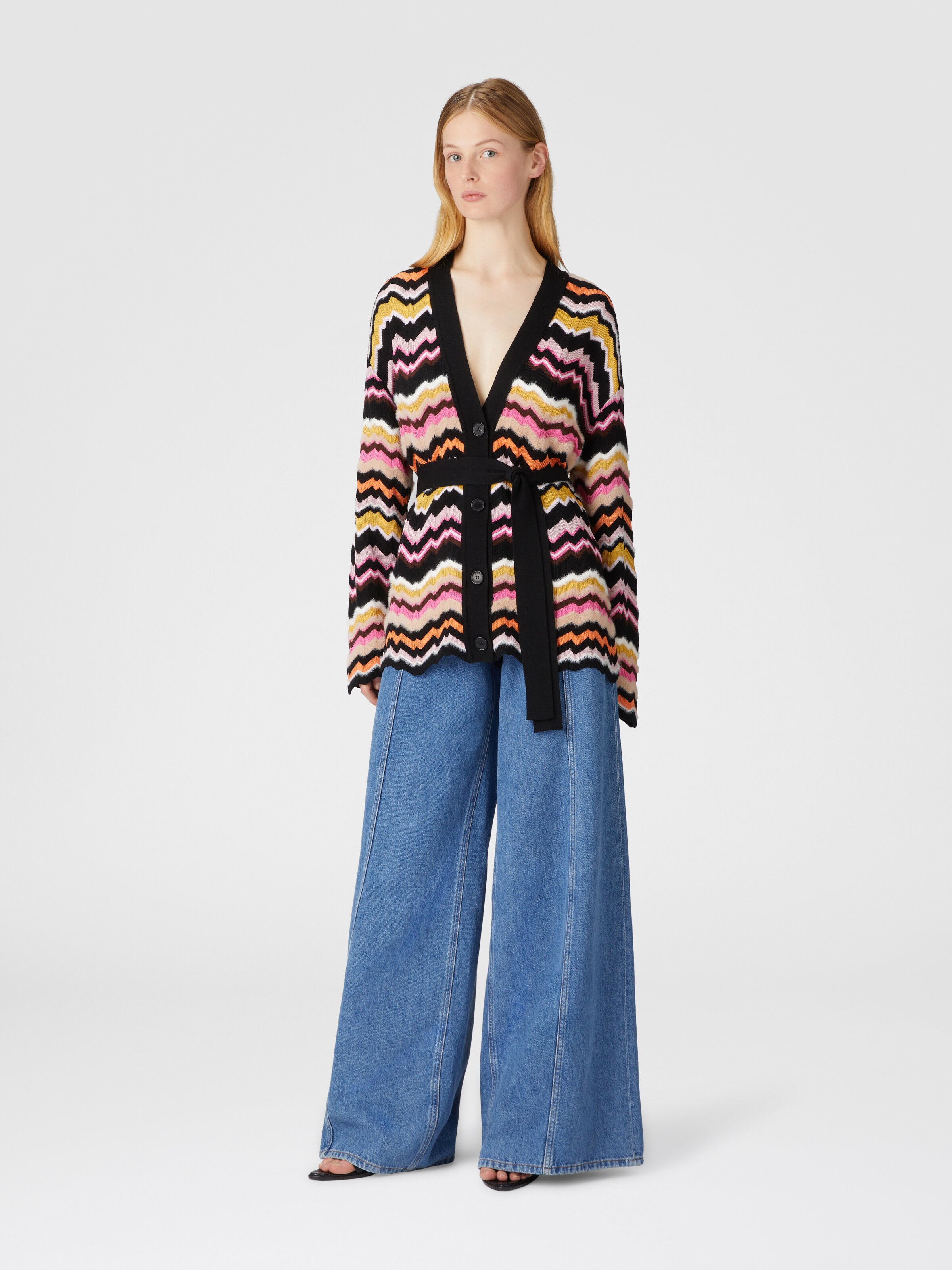 Zigzag Greek pattern cardigan and belt, Multicoloured  - 1