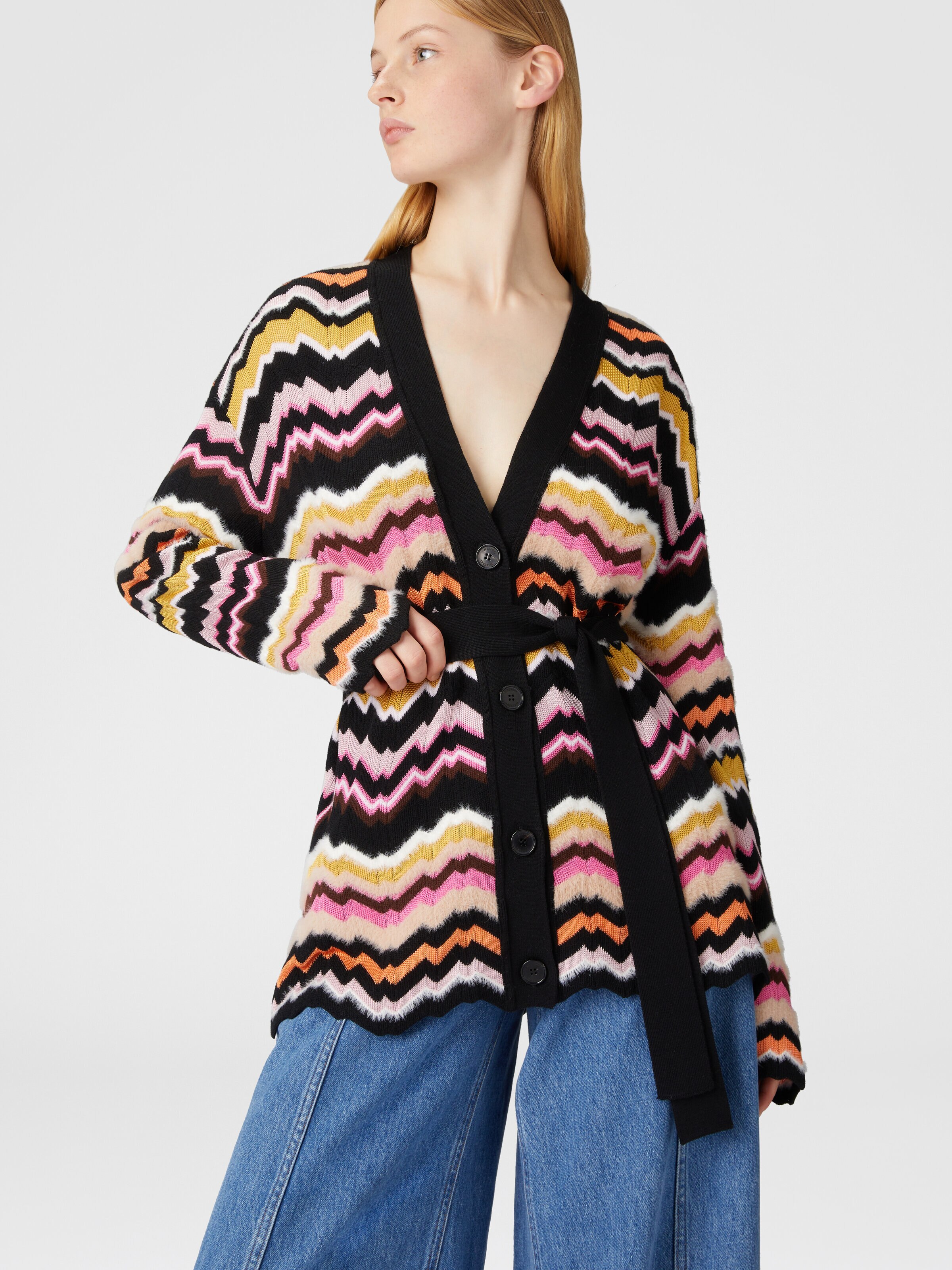 Zigzag Greek pattern cardigan and belt, Multicoloured  - 3