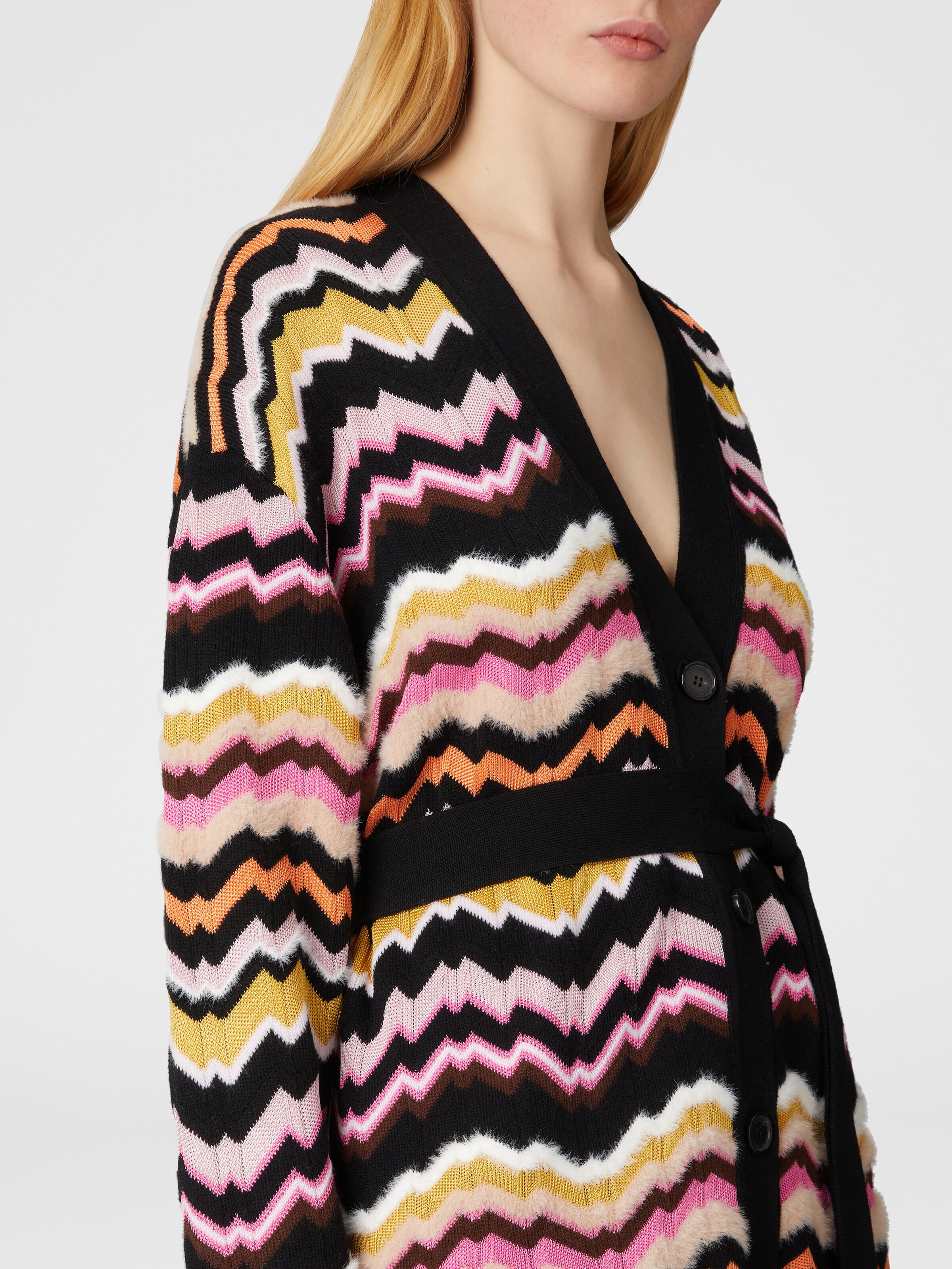 Zigzag Greek pattern cardigan and belt, Multicoloured  - 4