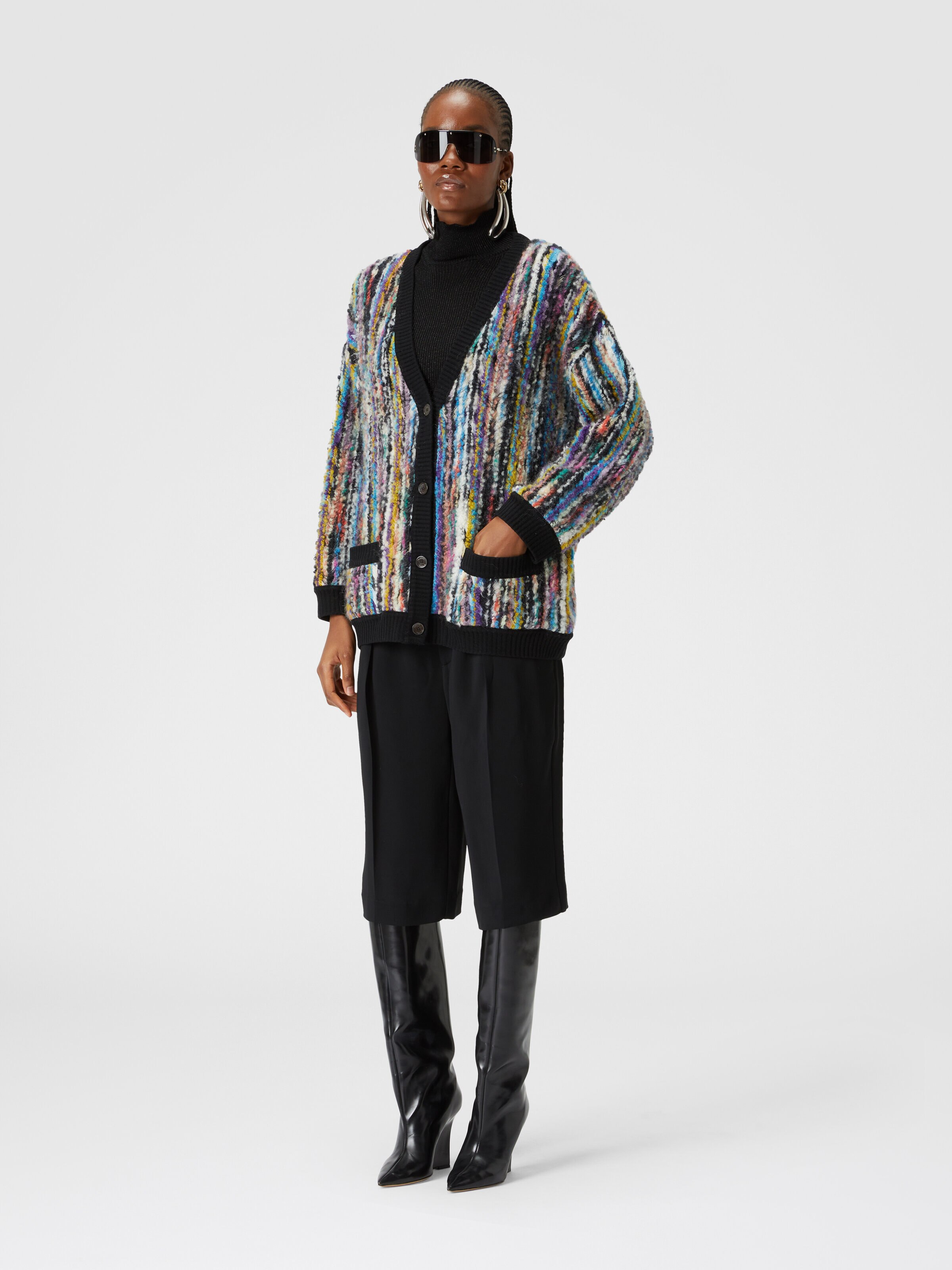 Oversized wool and mohair bouclé cardigan, Black & Multicoloured  - 1