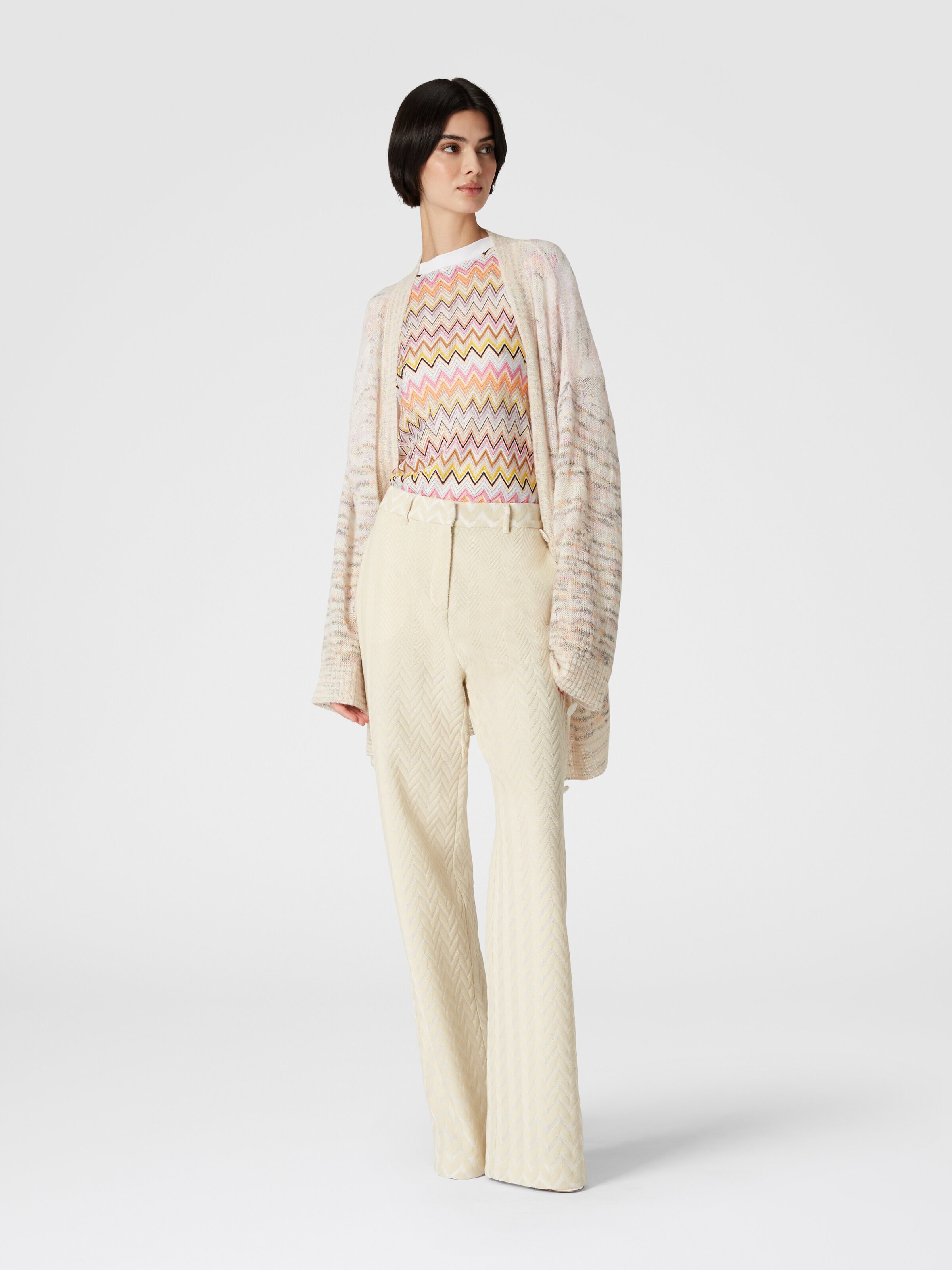Oversized viscose, alpaca and wool cardigan, Orange & Pink   - 1