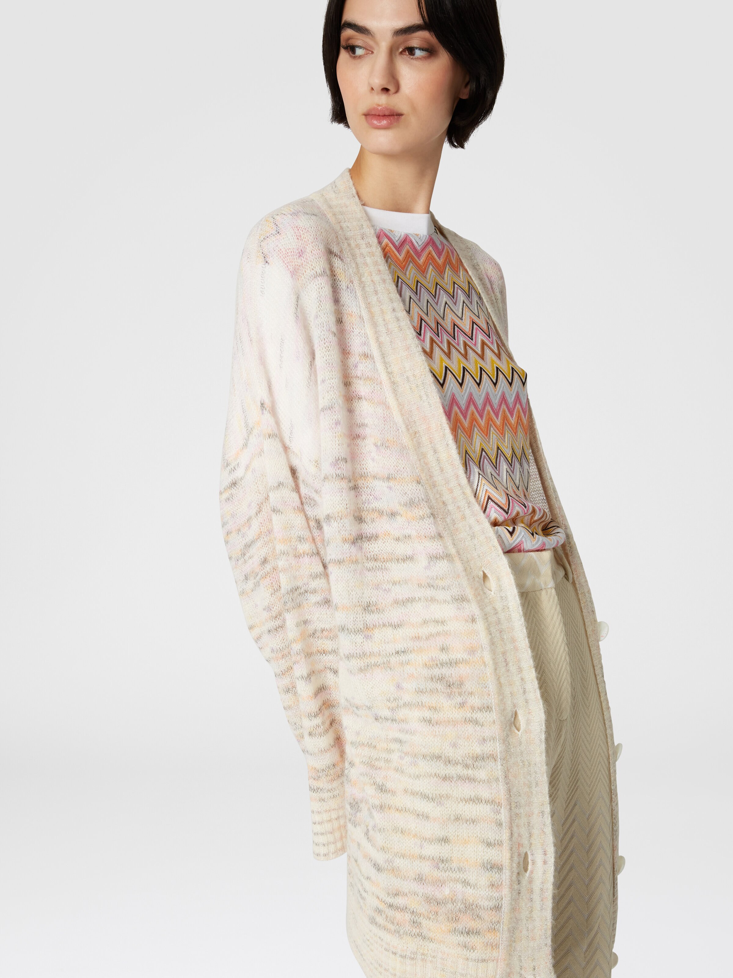Oversized viscose, alpaca and wool cardigan, Orange & Pink   - 3
