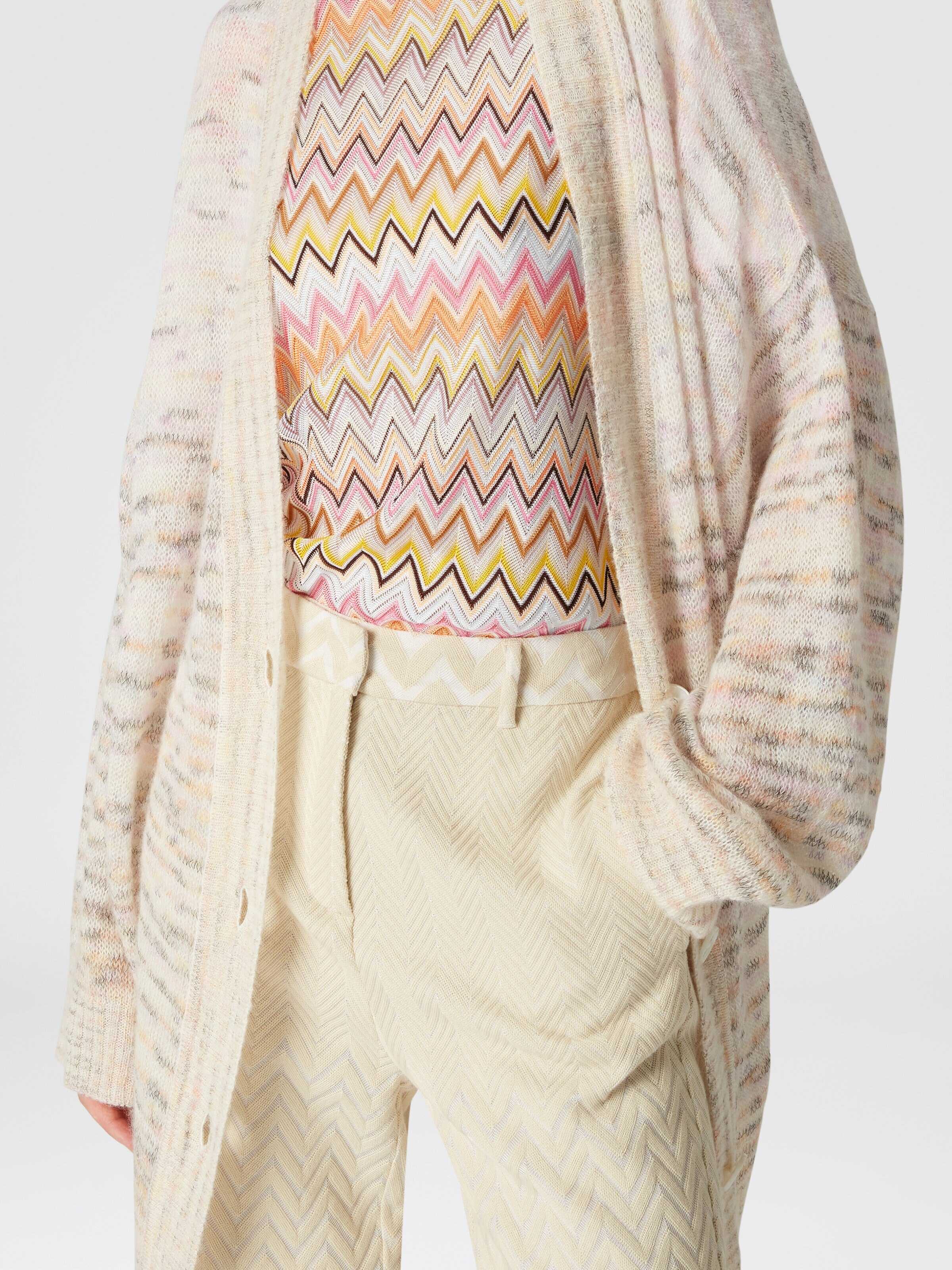 Oversized viscose, alpaca and wool cardigan, Orange & Pink   - 4