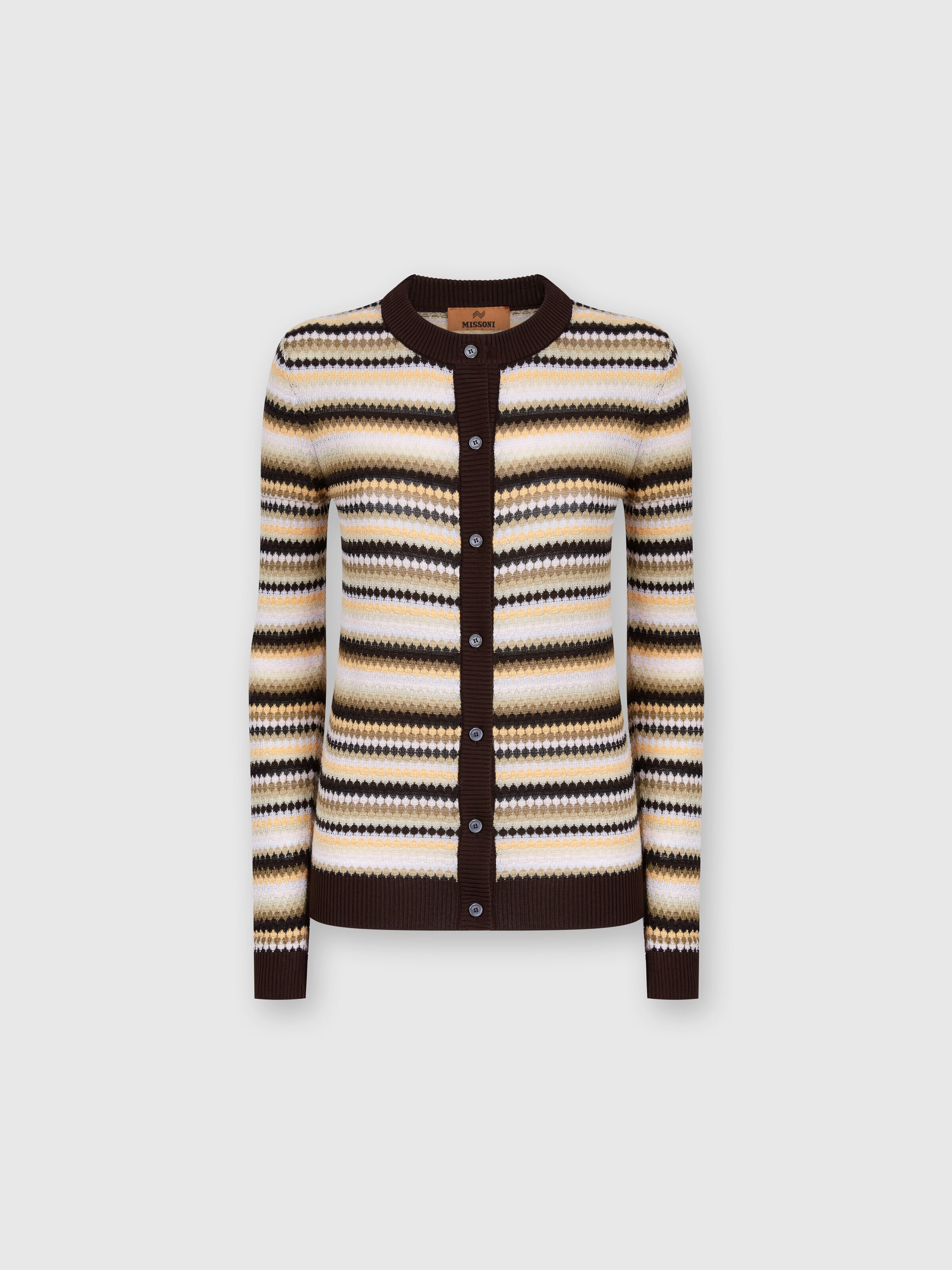Striped cotton and viscose cardigan with contrasting piping, Multicoloured  - 0