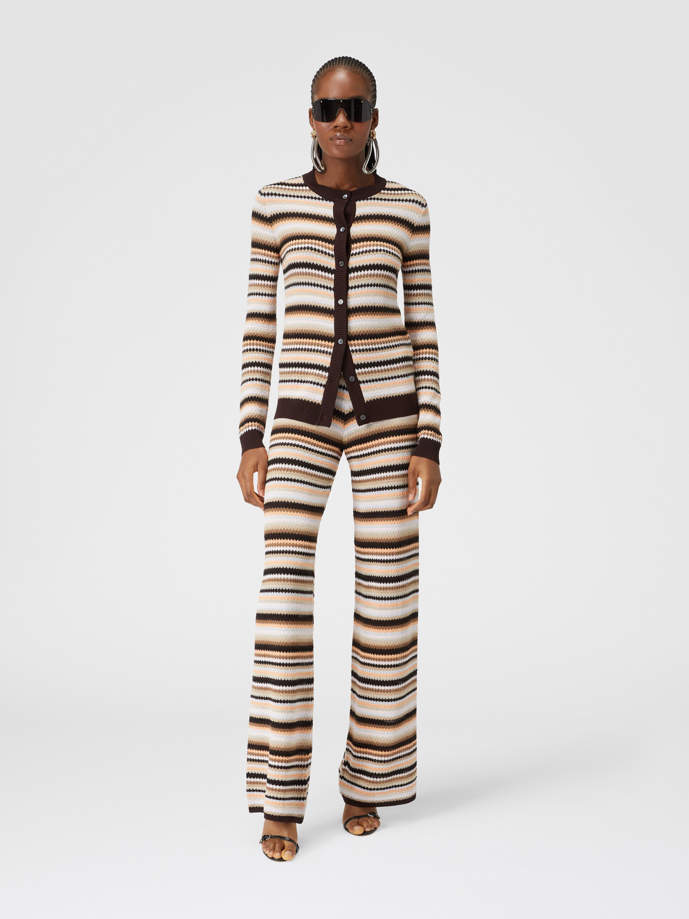 Striped cotton and viscose cardigan with contrasting piping, Multicoloured  - 1