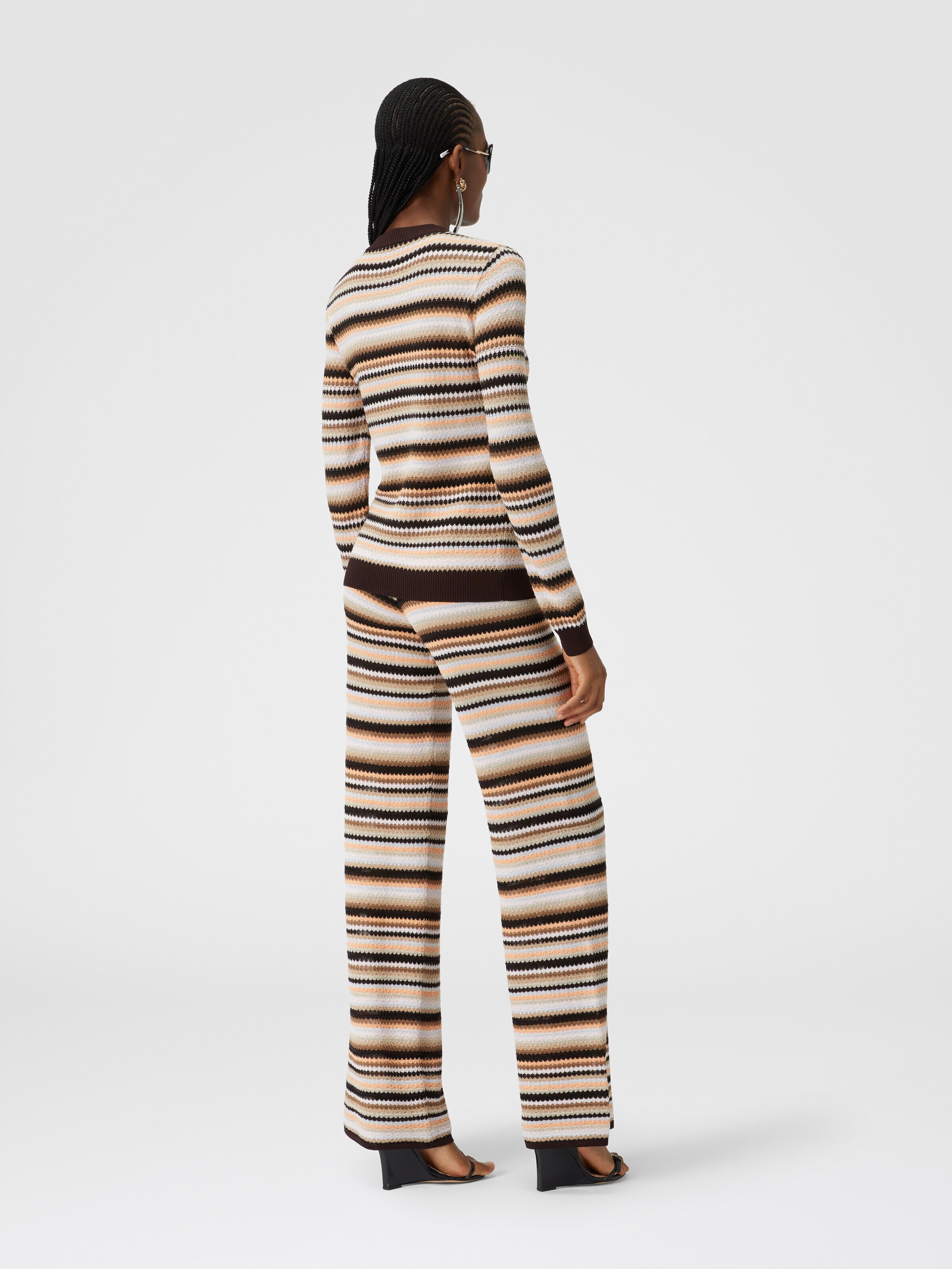 Striped cotton and viscose cardigan with contrasting piping, Multicoloured  - 2