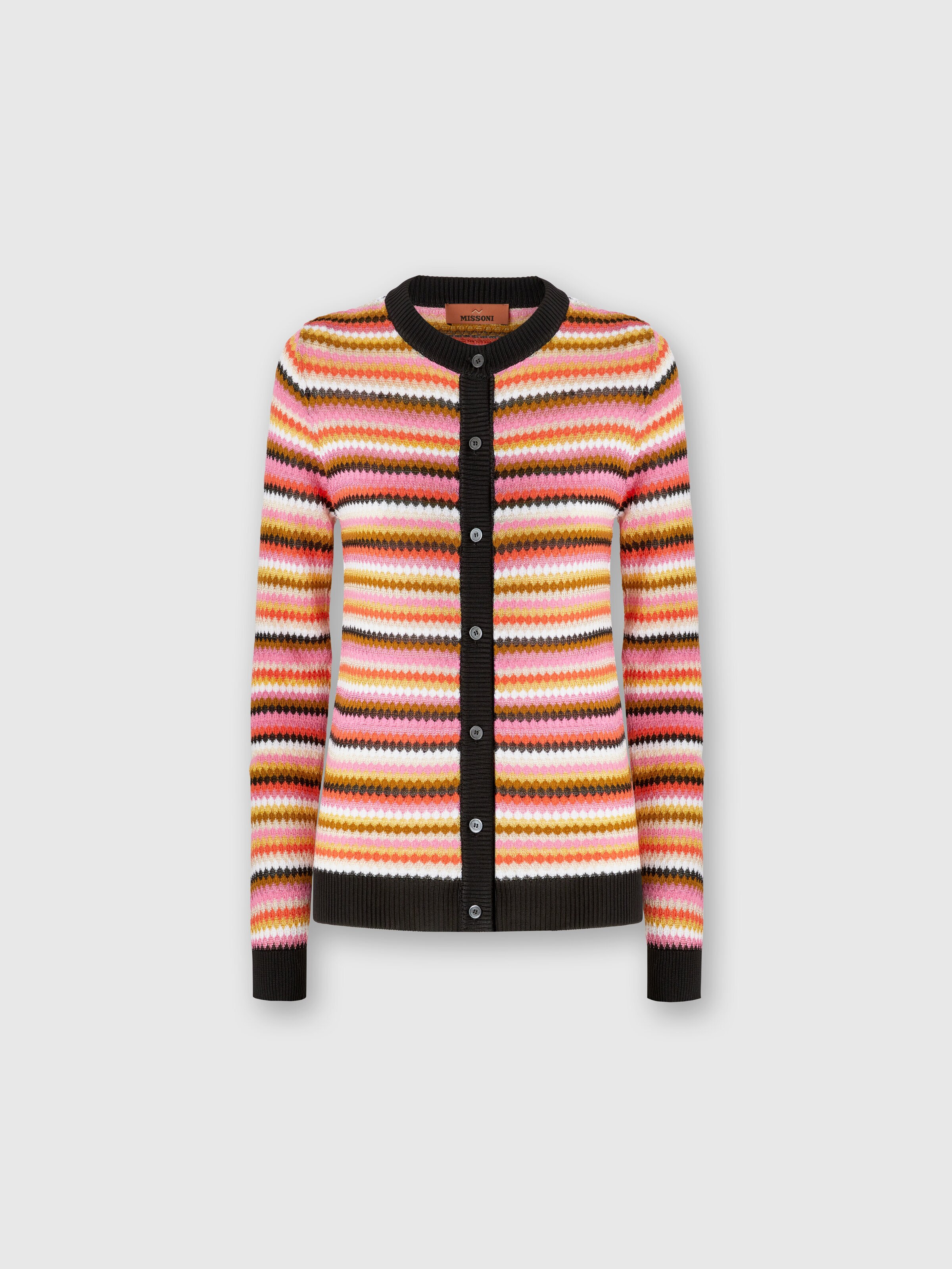 Striped cotton and viscose cardigan with contrasting piping, Multicoloured  - 0
