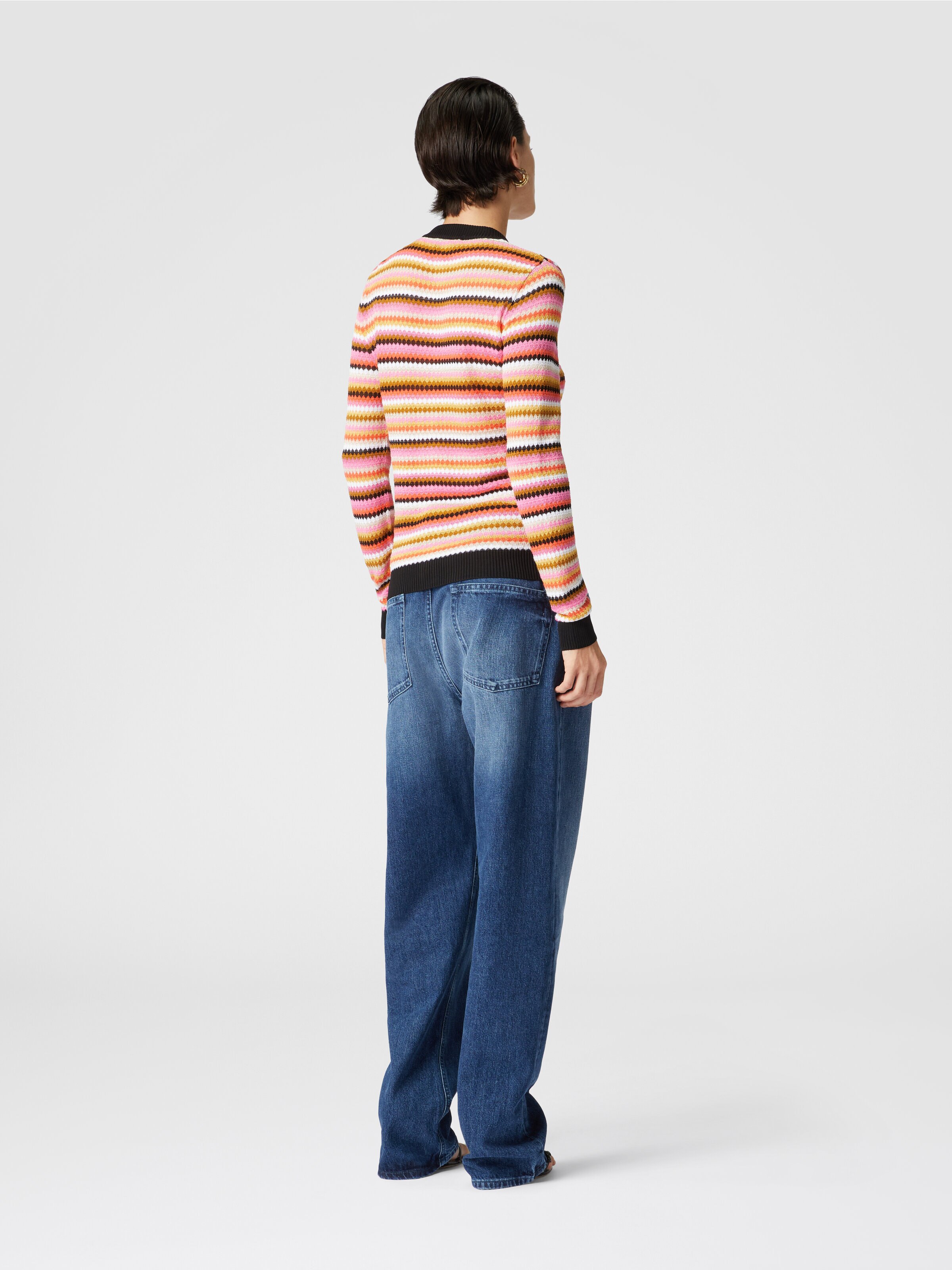 Striped cotton and viscose cardigan with contrasting piping, Multicoloured  - 2
