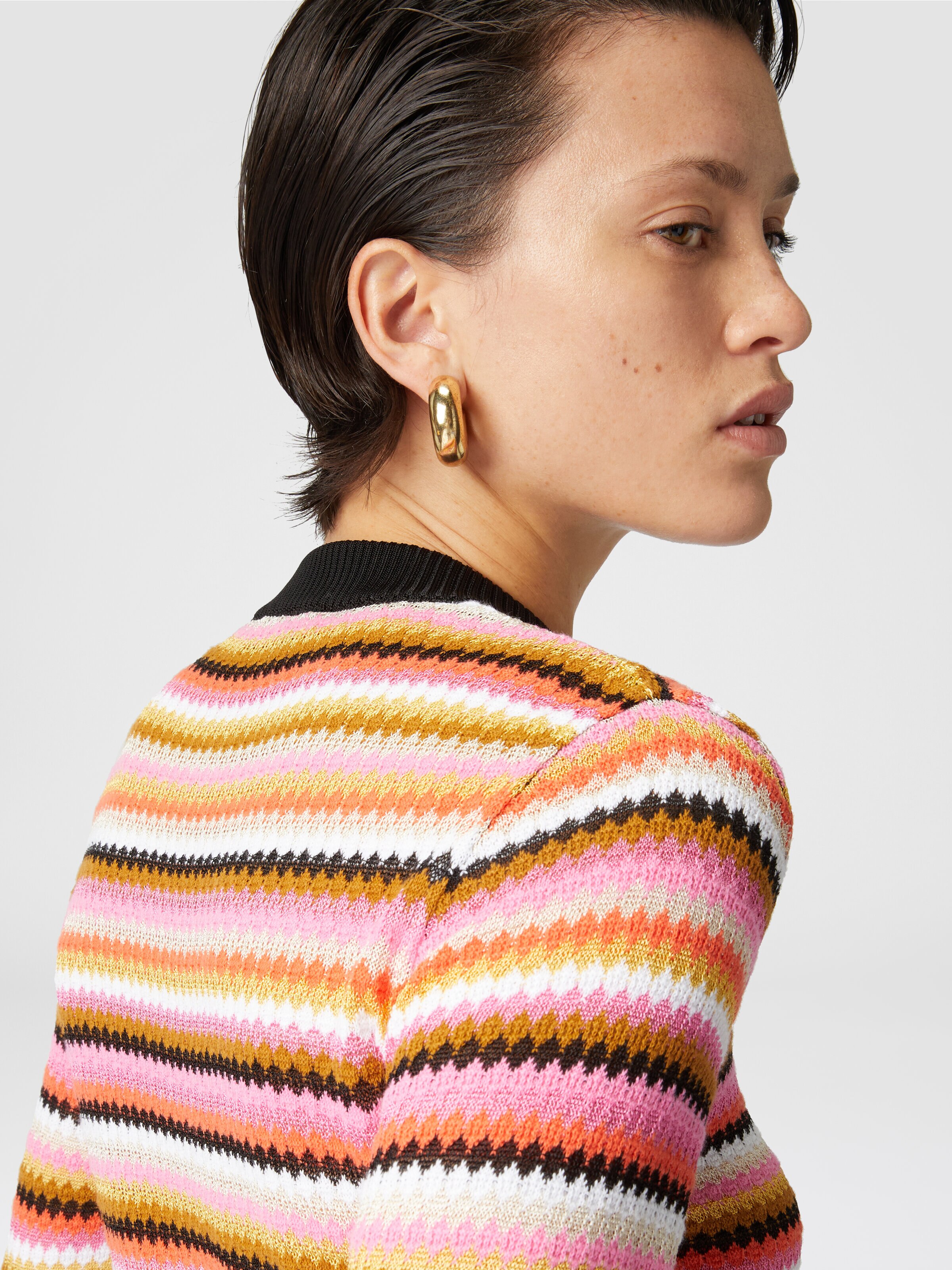 Striped cotton and viscose cardigan with contrasting piping, Multicoloured  - 4
