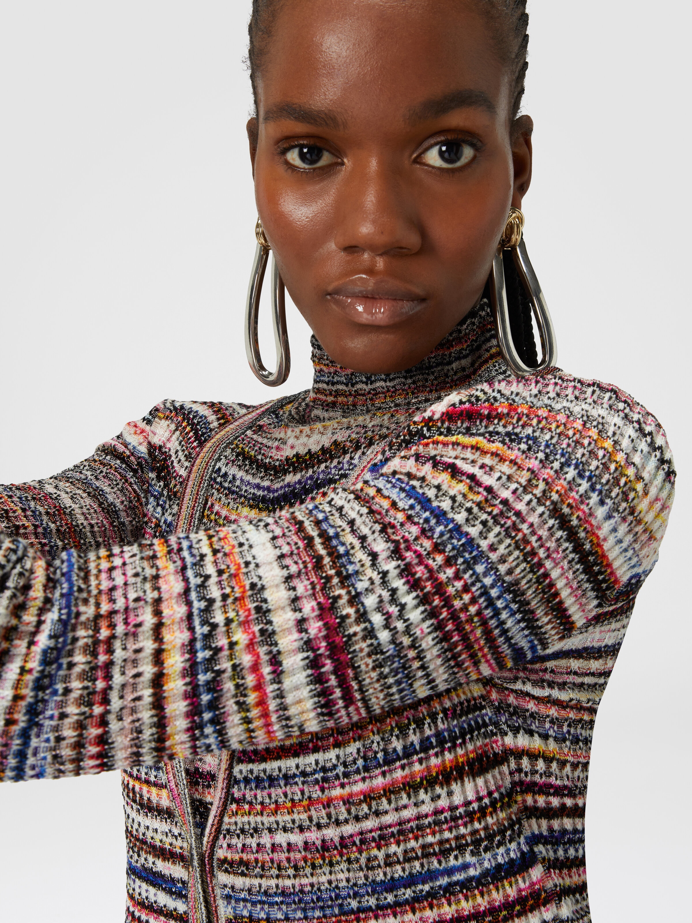 Ribbed viscose and wool slub cardigan, Multicoloured  - 4