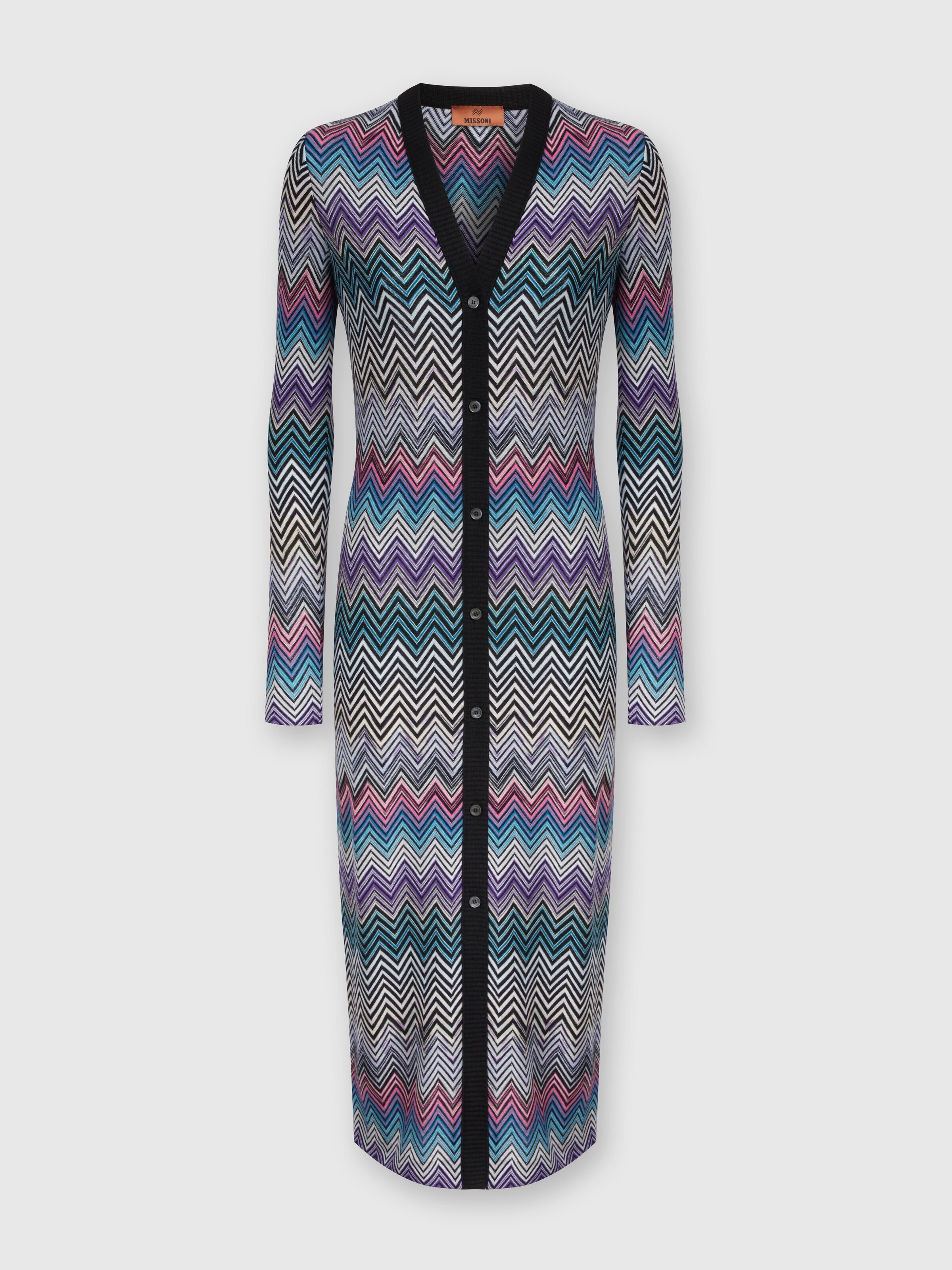 Cardigan long en laine zigzag, Multicolore  - 0