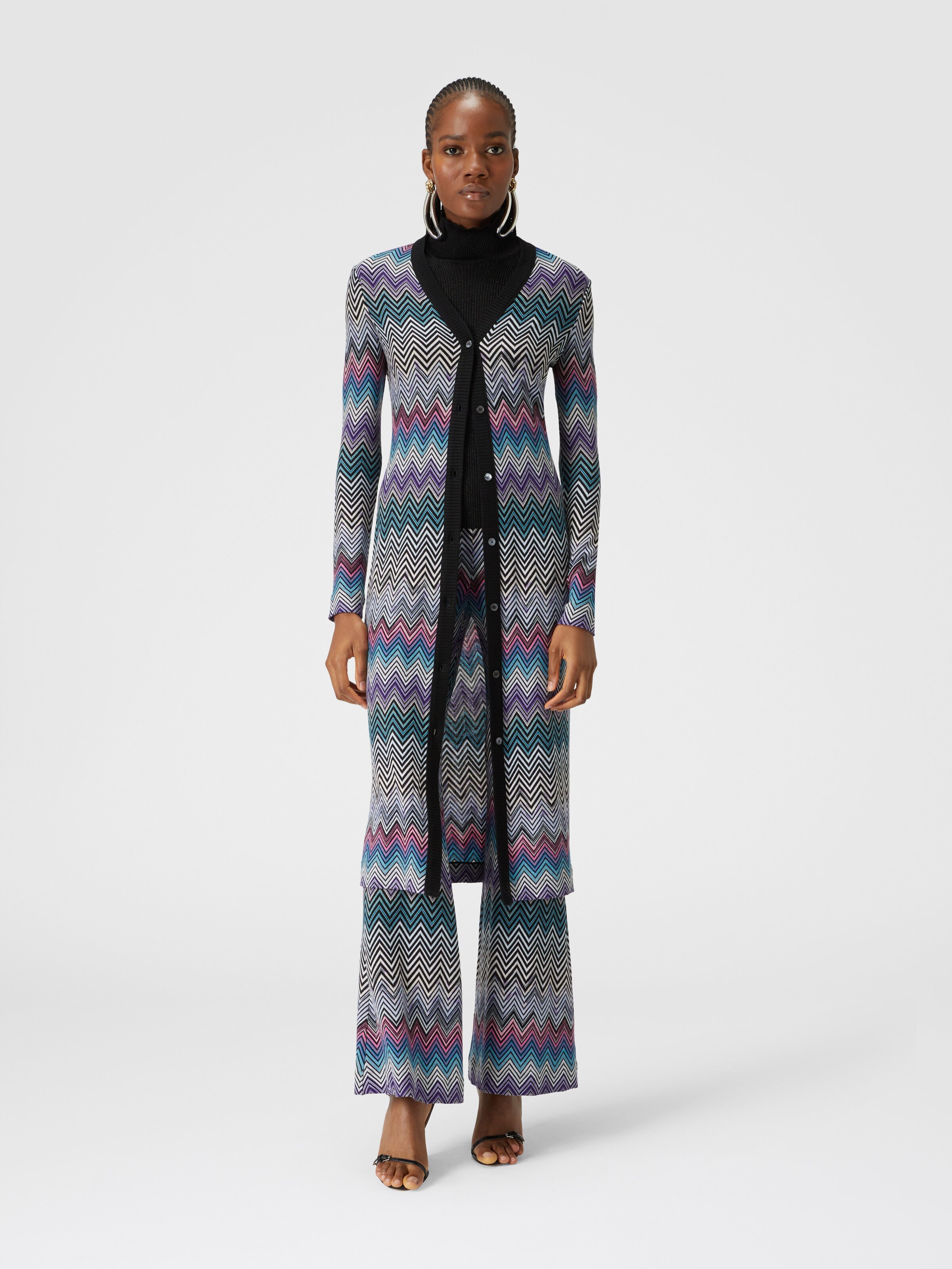 Cardigan long en laine zigzag, Multicolore  - 1
