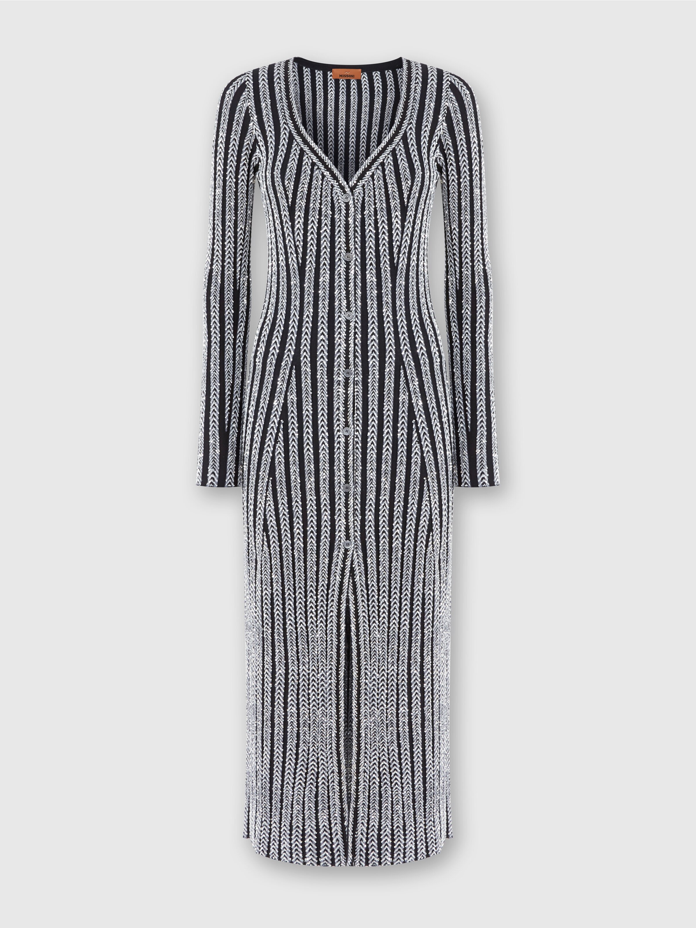 Long ribbed zig zag cardigan with sequins, Multicoloured  - 0