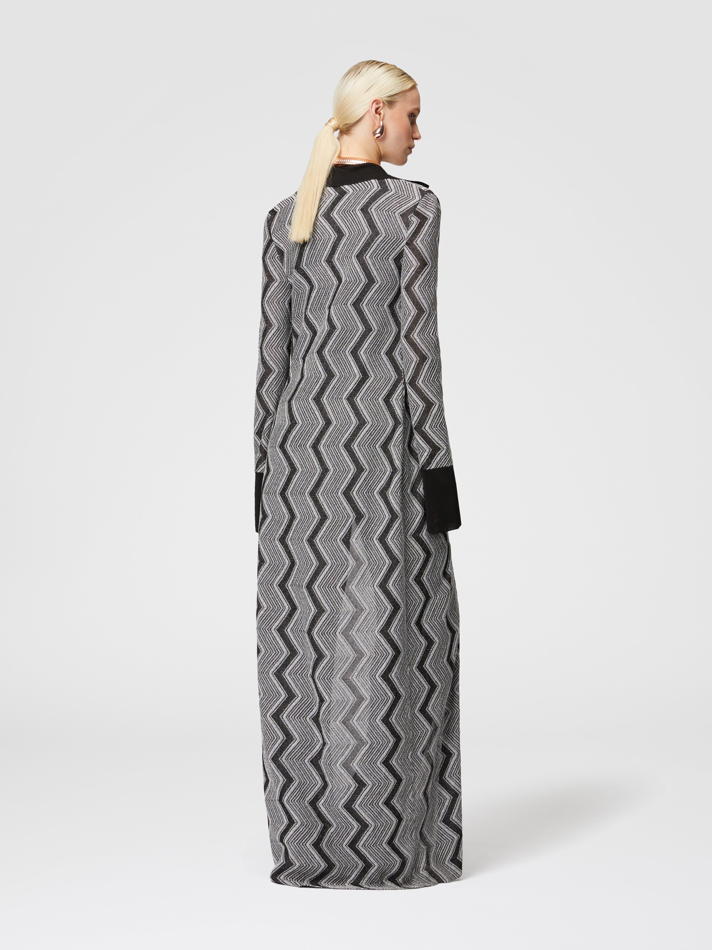 Long zig zag lamé viscose cardigan, Black & Silver - 2