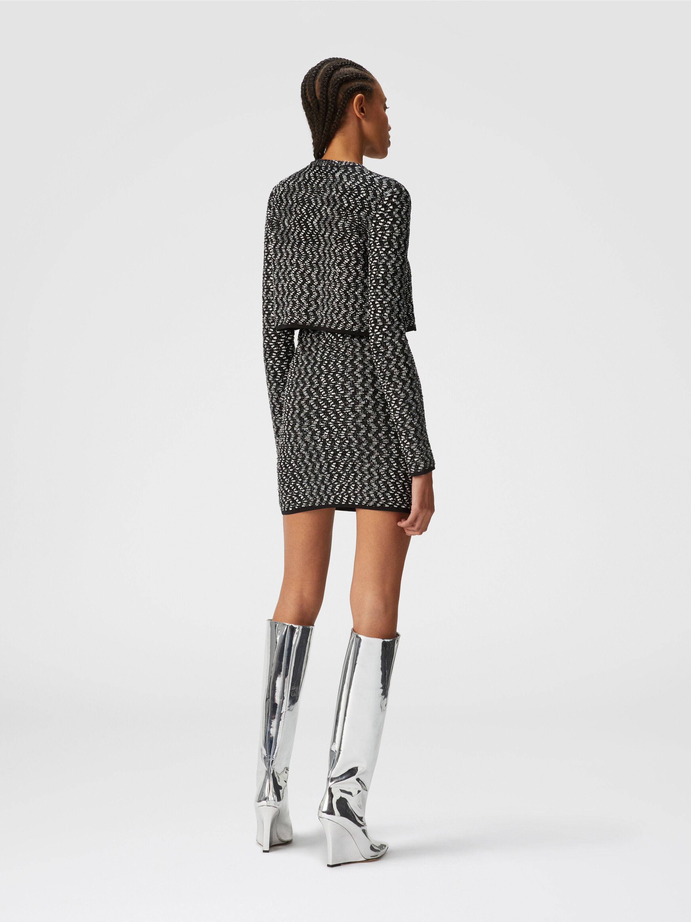 Embossed zig zag cardigan with sequins, Black    - 2