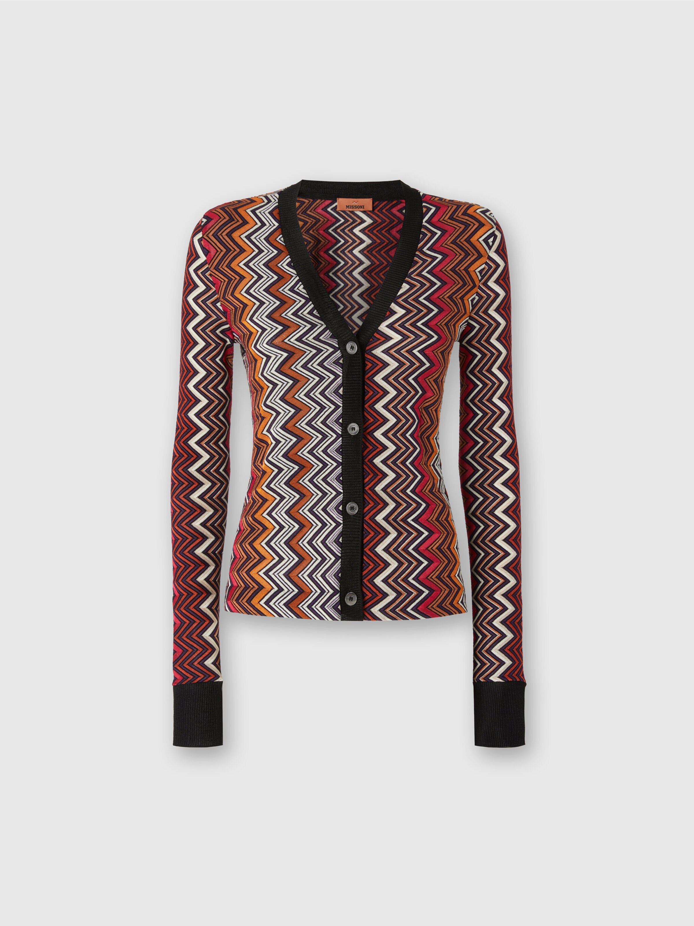 Zigzag viscose and wool cardigan, Multicoloured  - 0