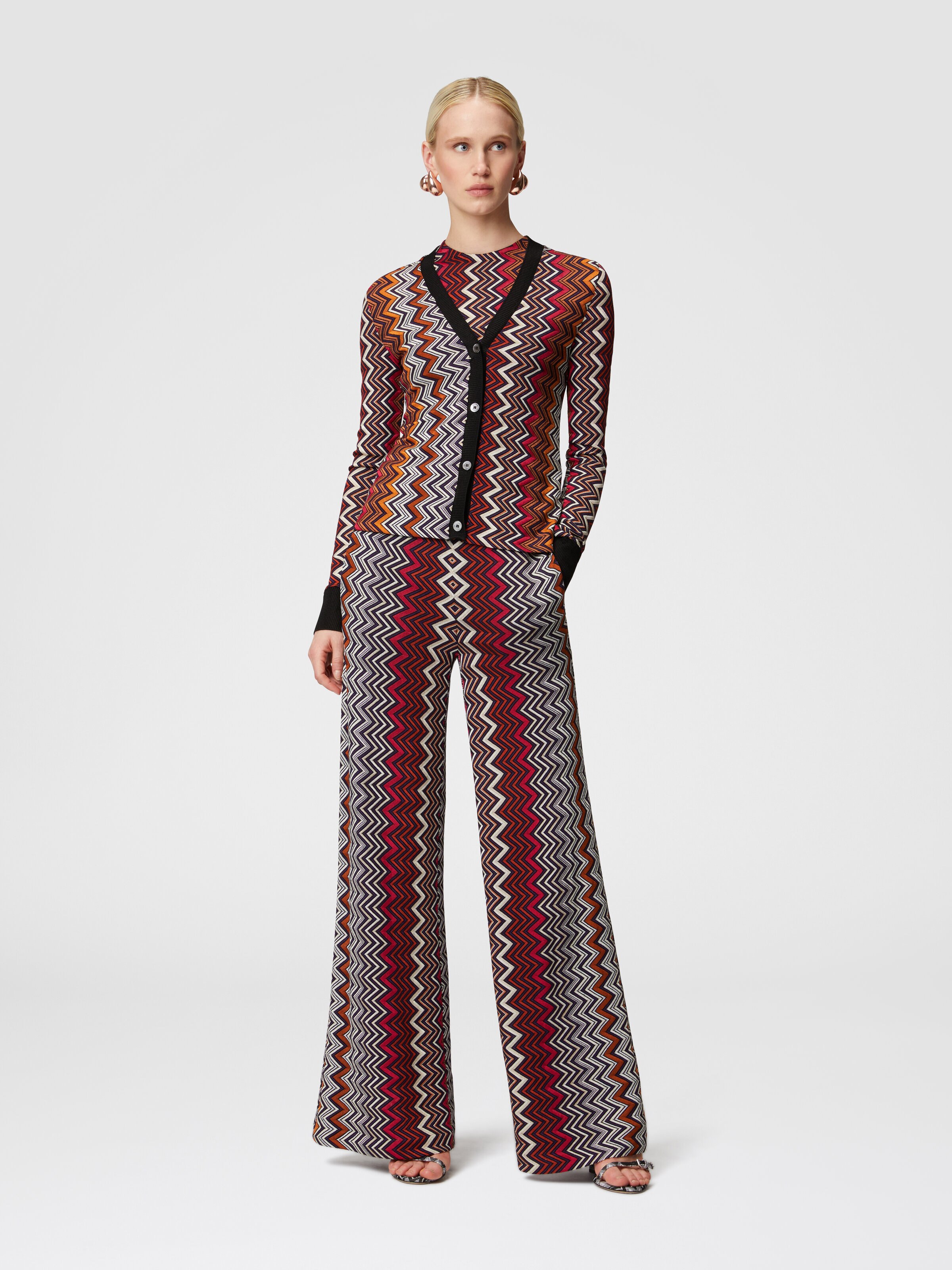 Zigzag viscose and wool cardigan, Multicoloured  - 1