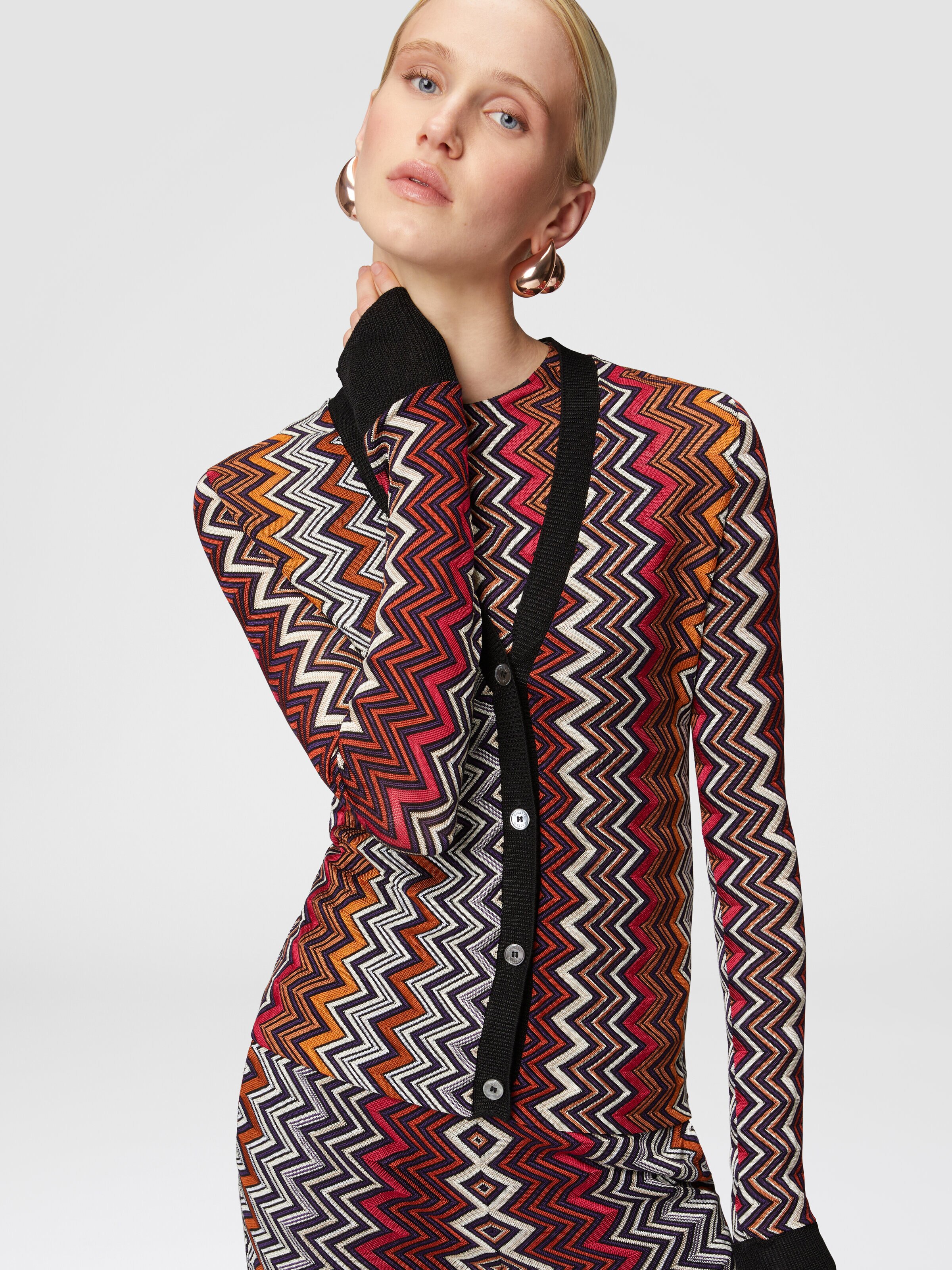 Zigzag viscose and wool cardigan, Multicoloured  - 3