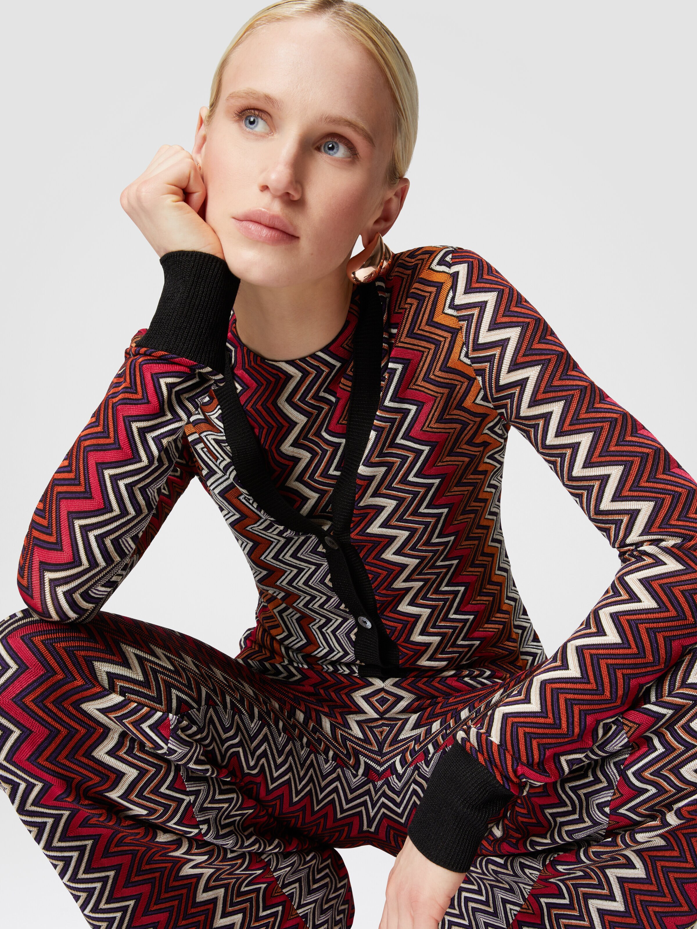 Zigzag viscose and wool cardigan, Multicoloured  - 4
