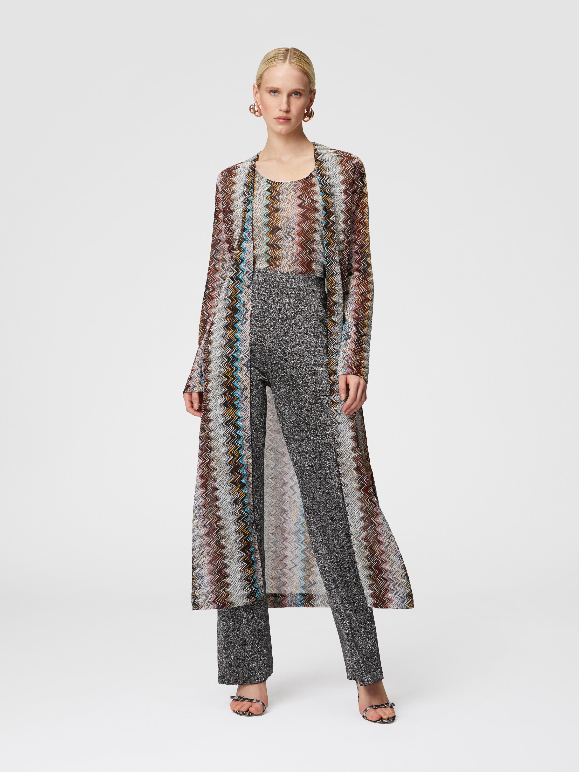 Long cardigan in viscose blend zig zag lamé, Multicoloured  - 1