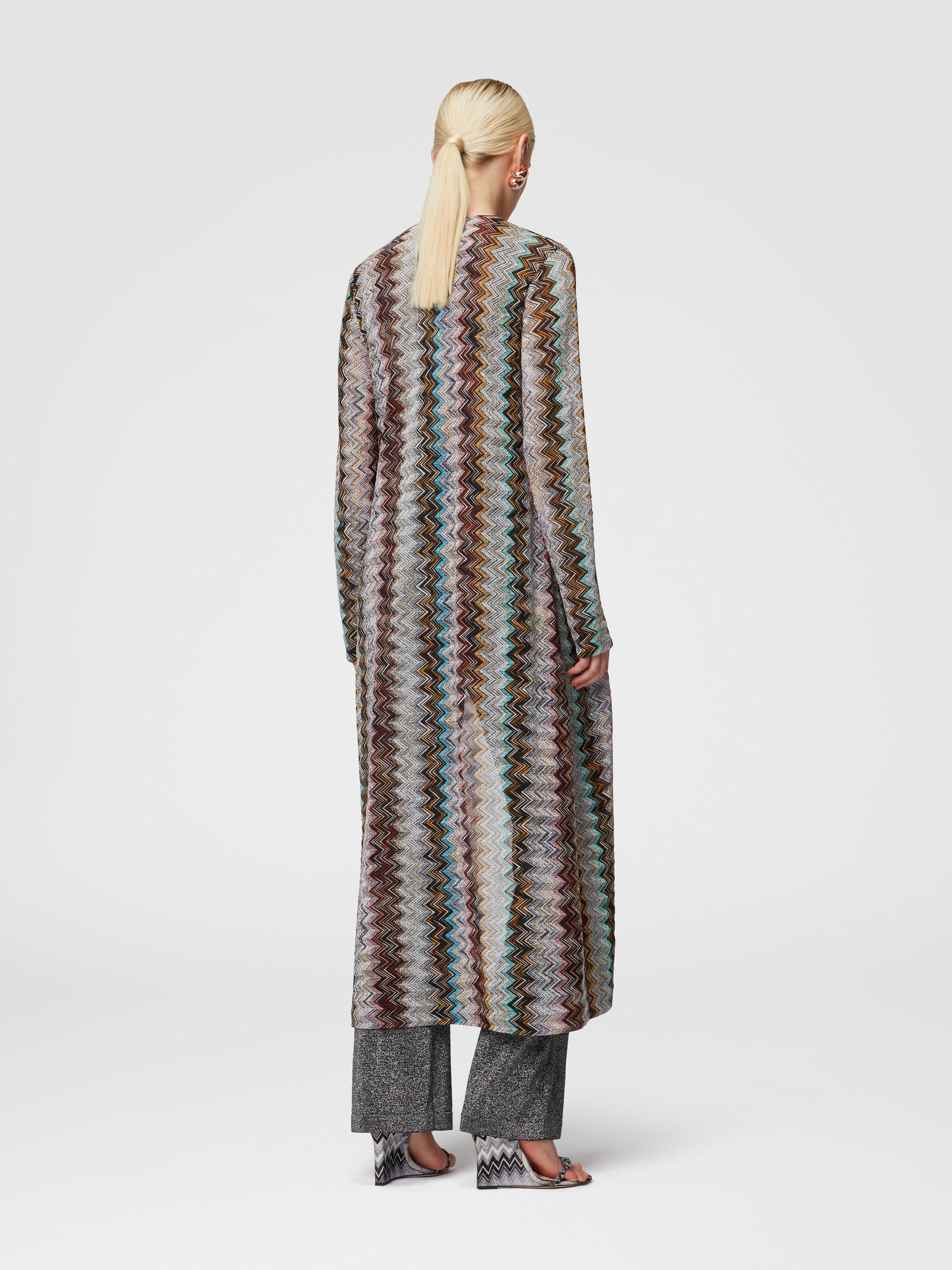 Long cardigan in viscose blend zig zag lamé, Multicoloured  - 2