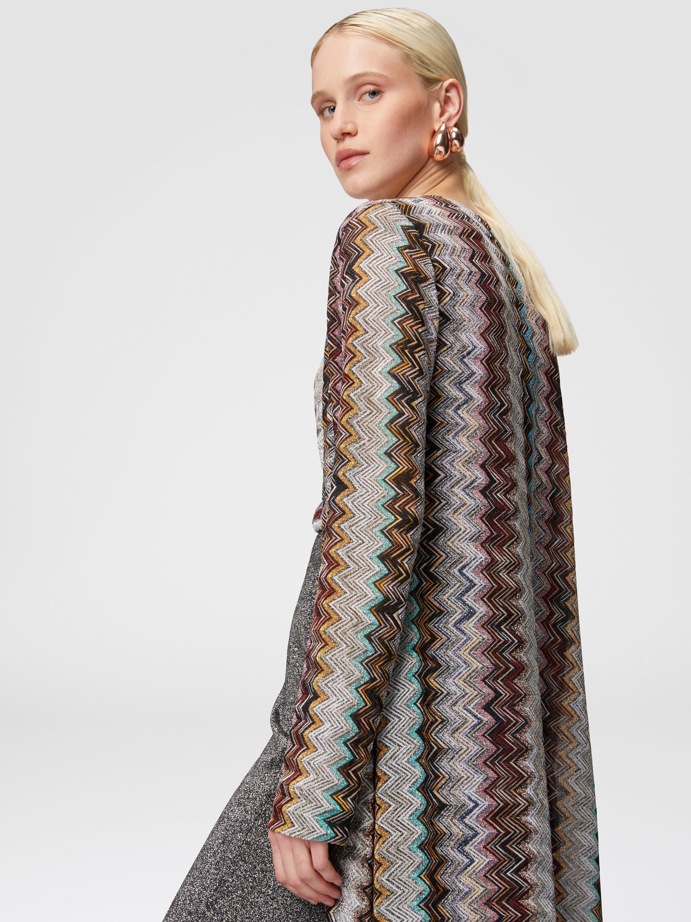 Long cardigan in viscose blend zig zag lamé, Multicoloured  - 3