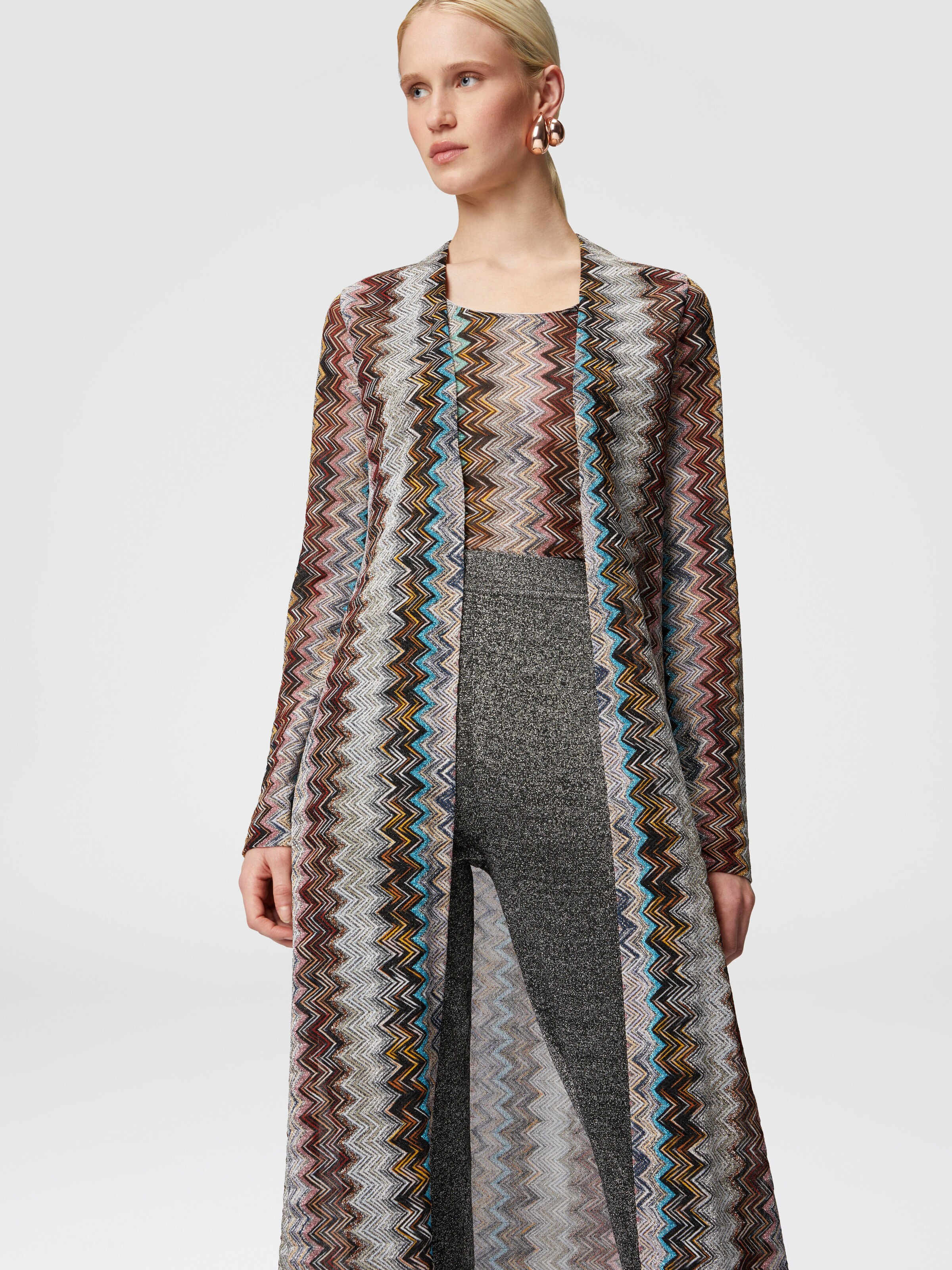 Long cardigan in viscose blend zig zag lamé, Multicoloured  - 4