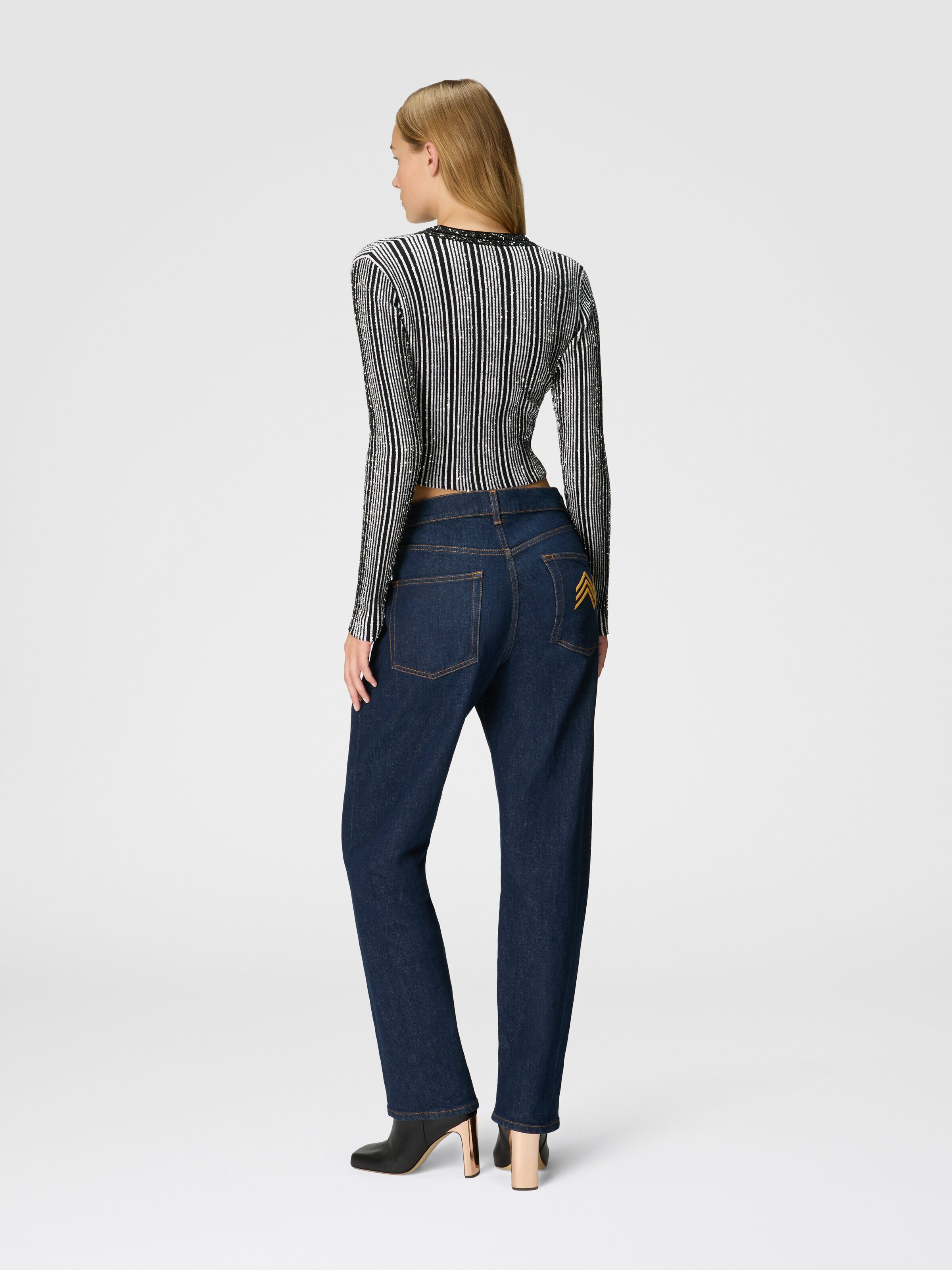 Ribbed ribbed crop cardigan with sequins, Black & White - 2