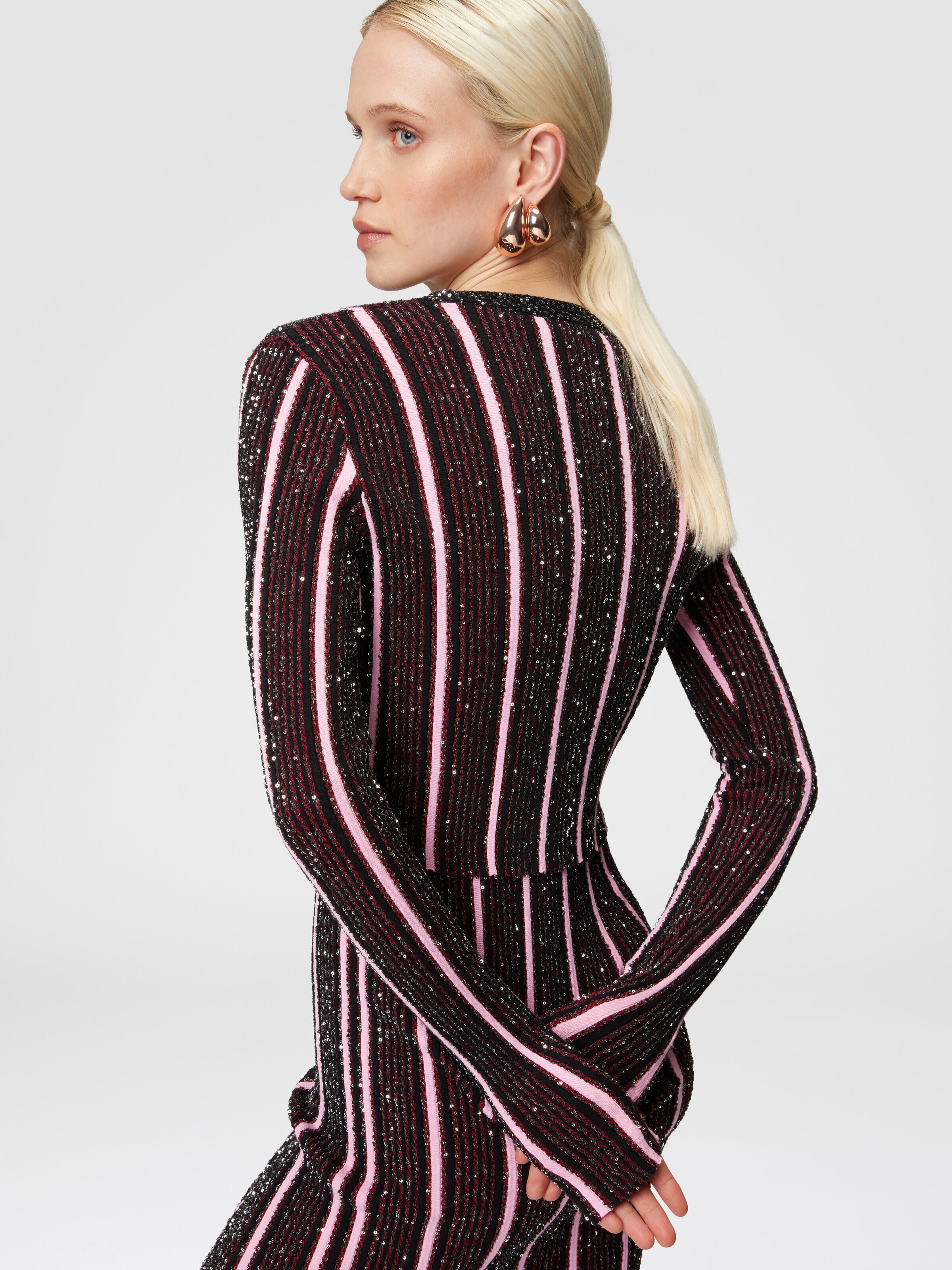 Ribbed ribbed crop cardigan with sequins, Red  & Black - 4
