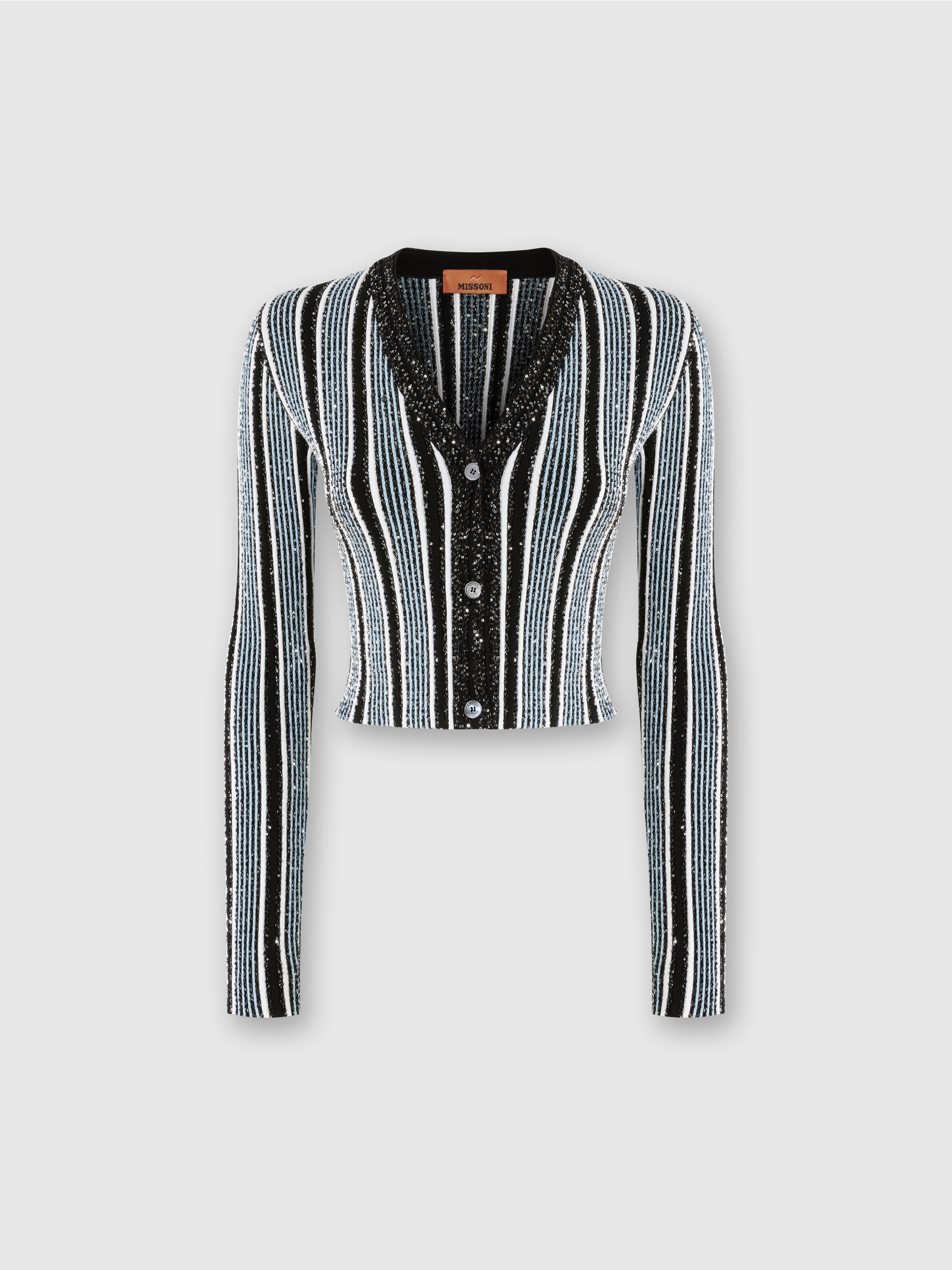 Ribbed ribbed crop cardigan with sequins, Black & Light Blue - 0