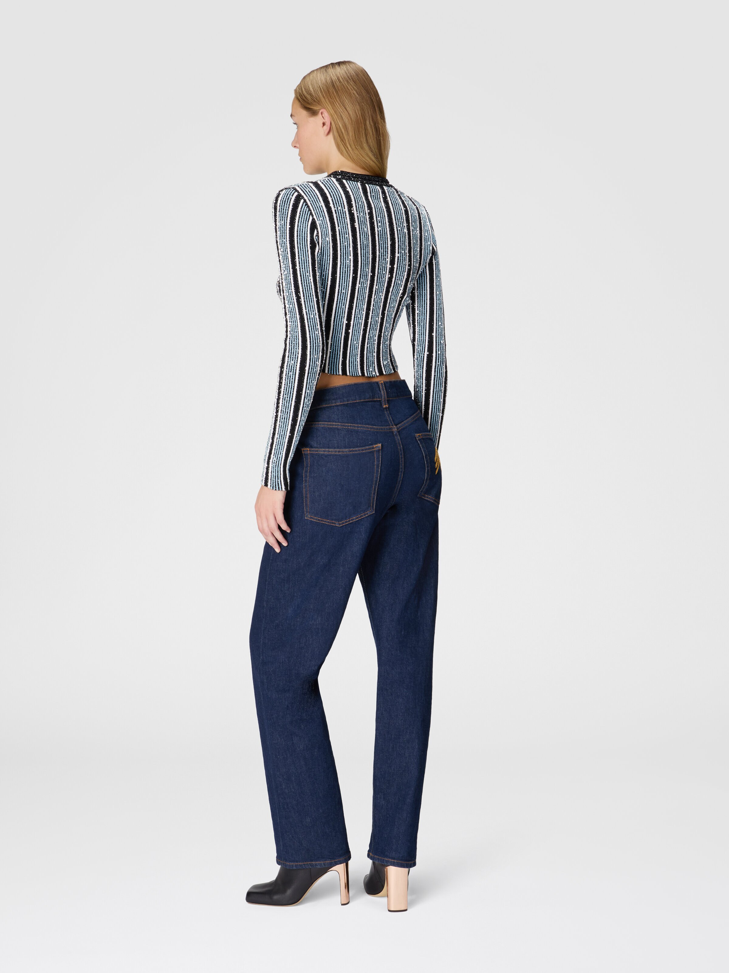 Ribbed ribbed crop cardigan with sequins, Black & Light Blue - 2