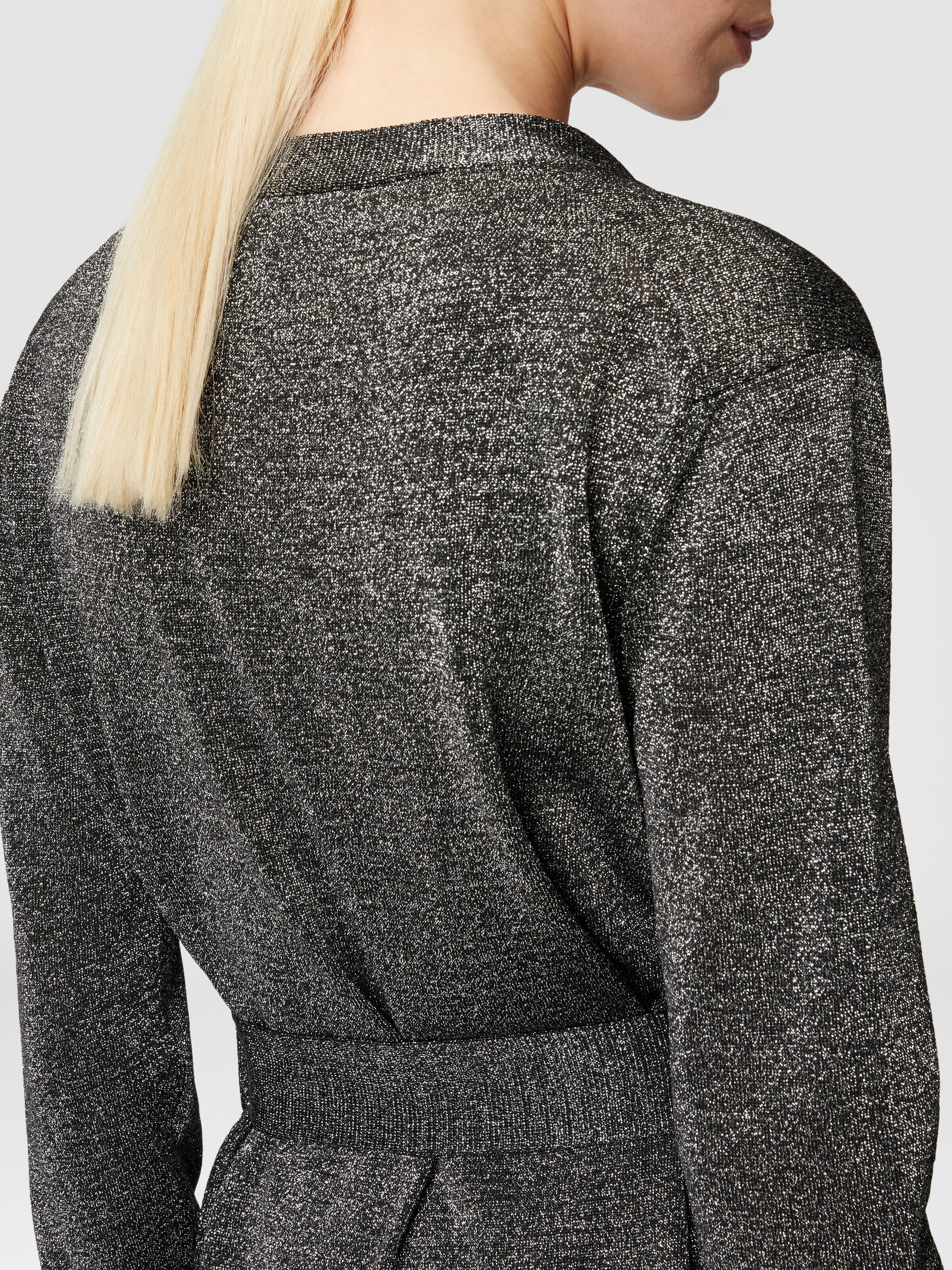 Glitter-effect viscose cardigan with belt, Black & Silver - 4