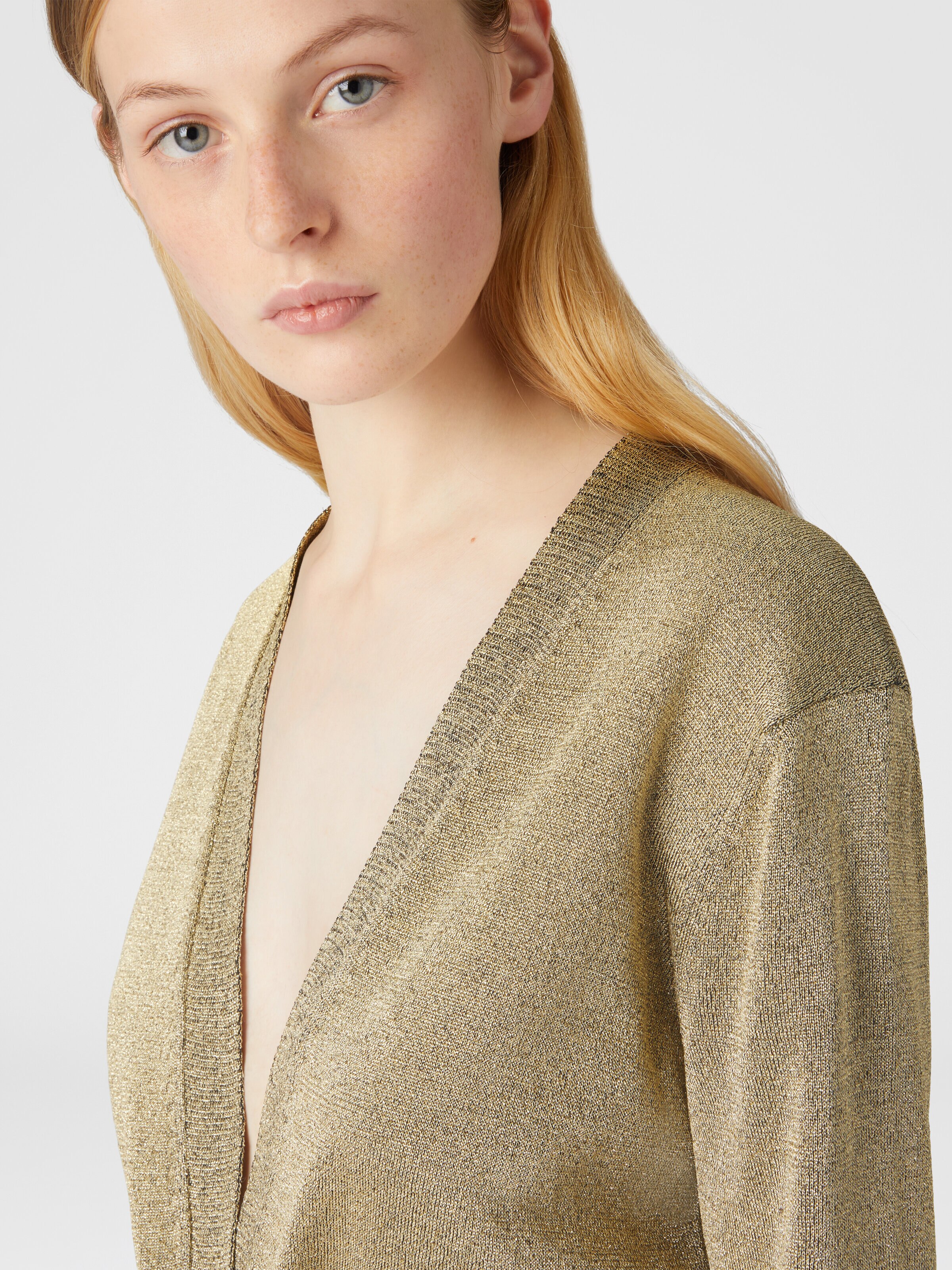 Glitter-effect viscose cardigan with belt, Black & Gold - 4