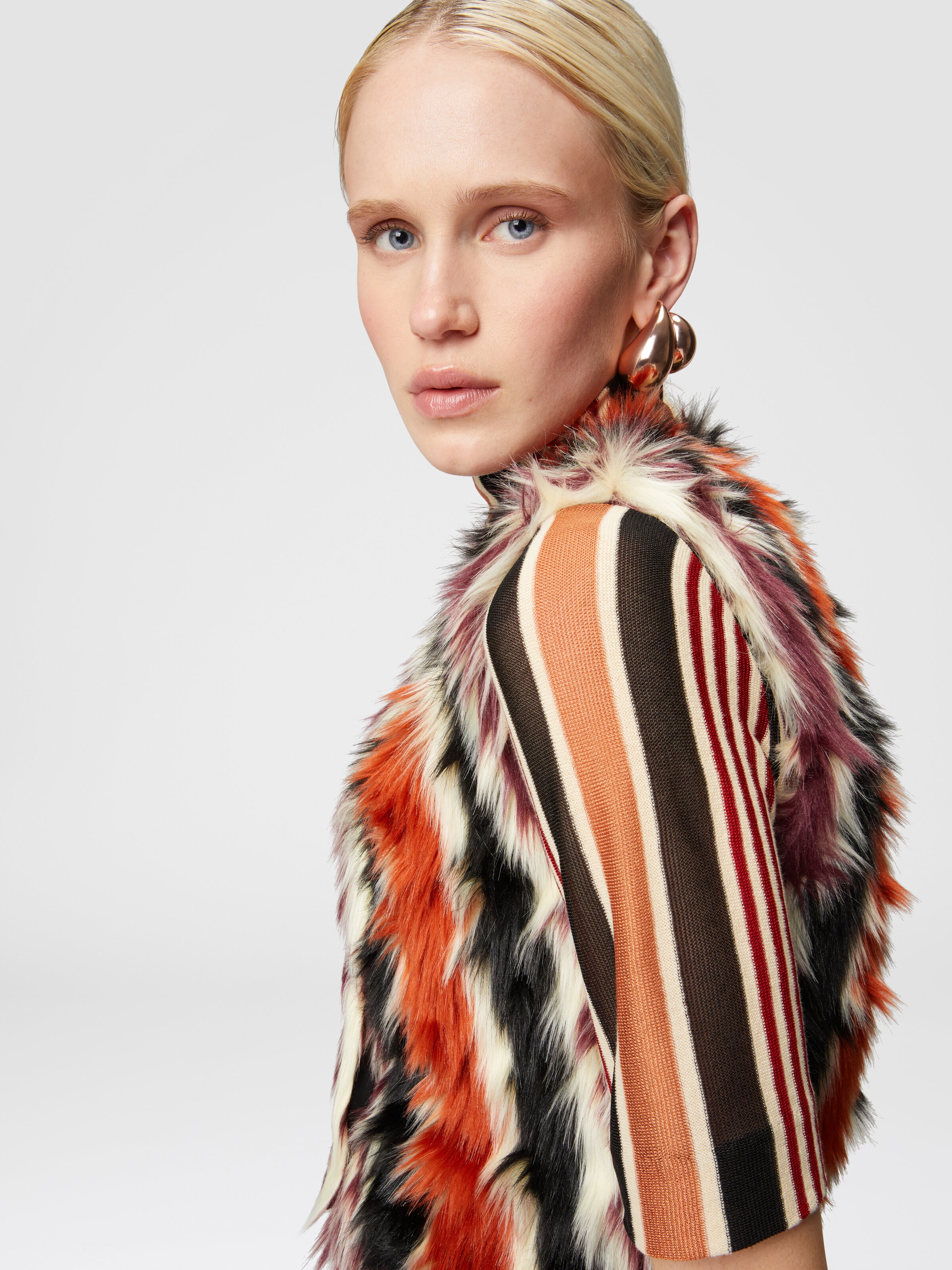 Striped bolero in faux fur, Multicoloured  - 3