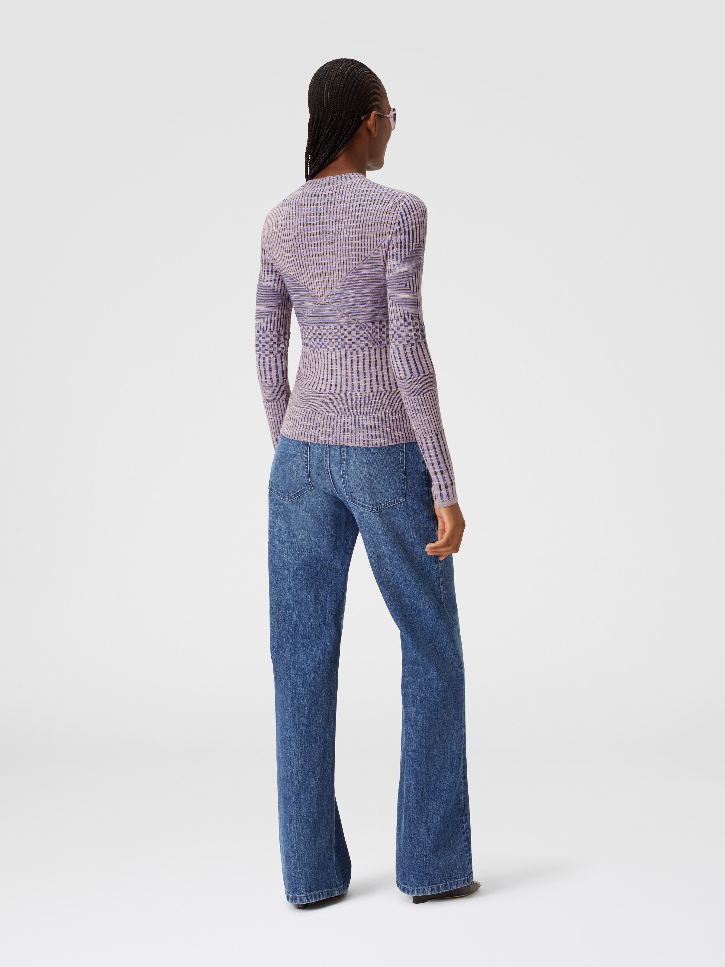 Pull à col rond en maille de laine flammée, Bleu - 2
