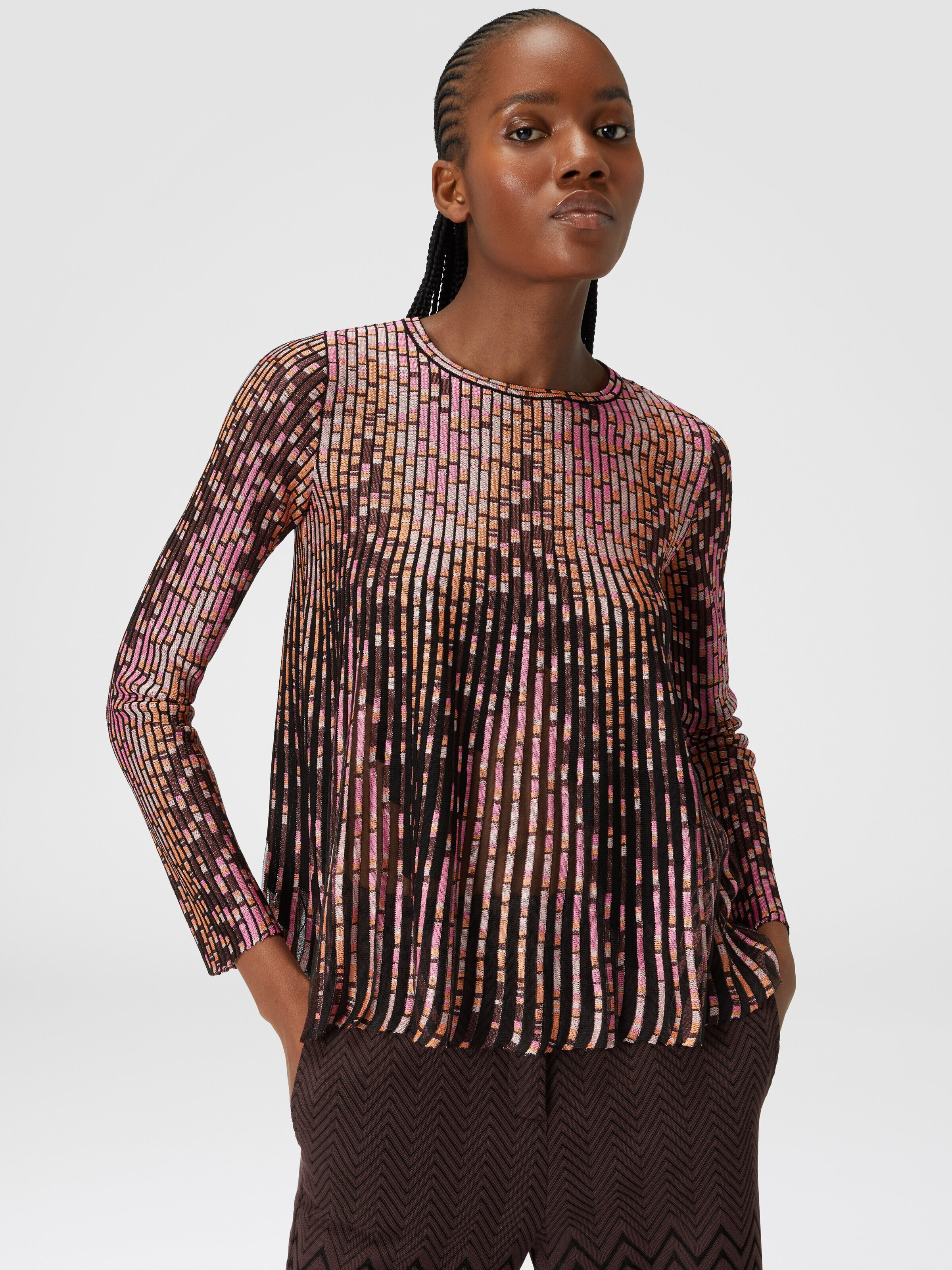 Flared knit with partialized zigzag pattern, Multicoloured  - 3