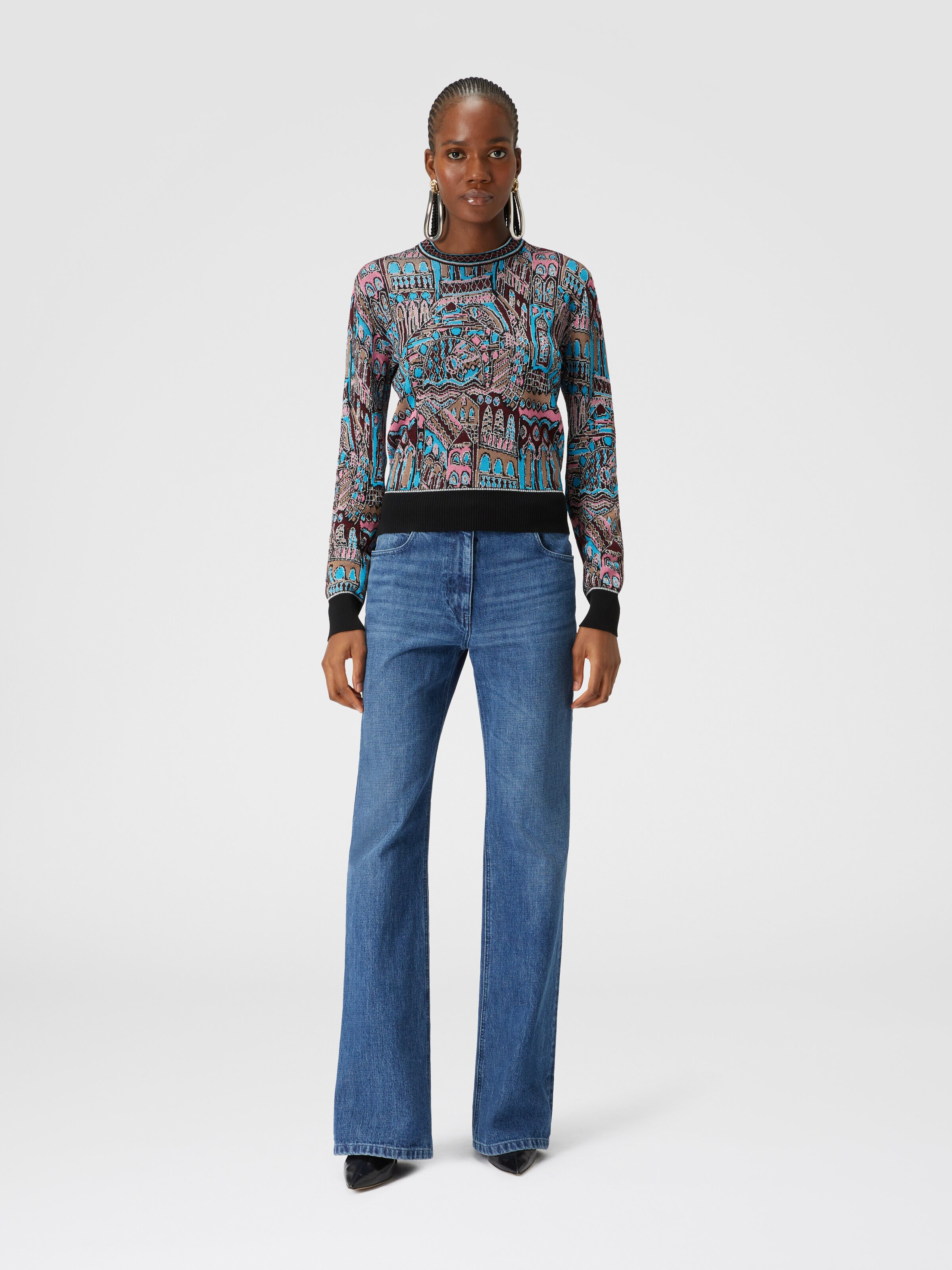 Crewneck pullover in wool and viscose with Venezia motif, Multicoloured  - 1