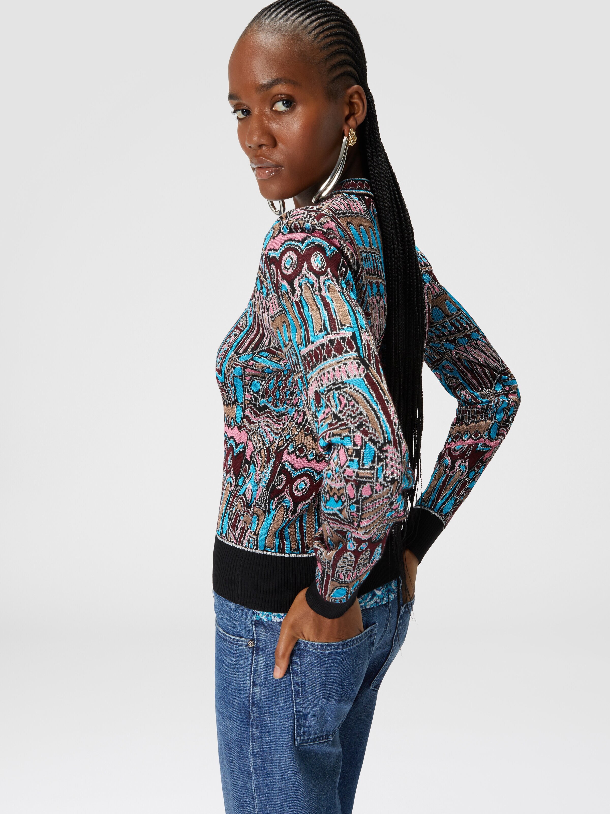 Crewneck pullover in wool and viscose with Venezia motif, Multicoloured  - 3