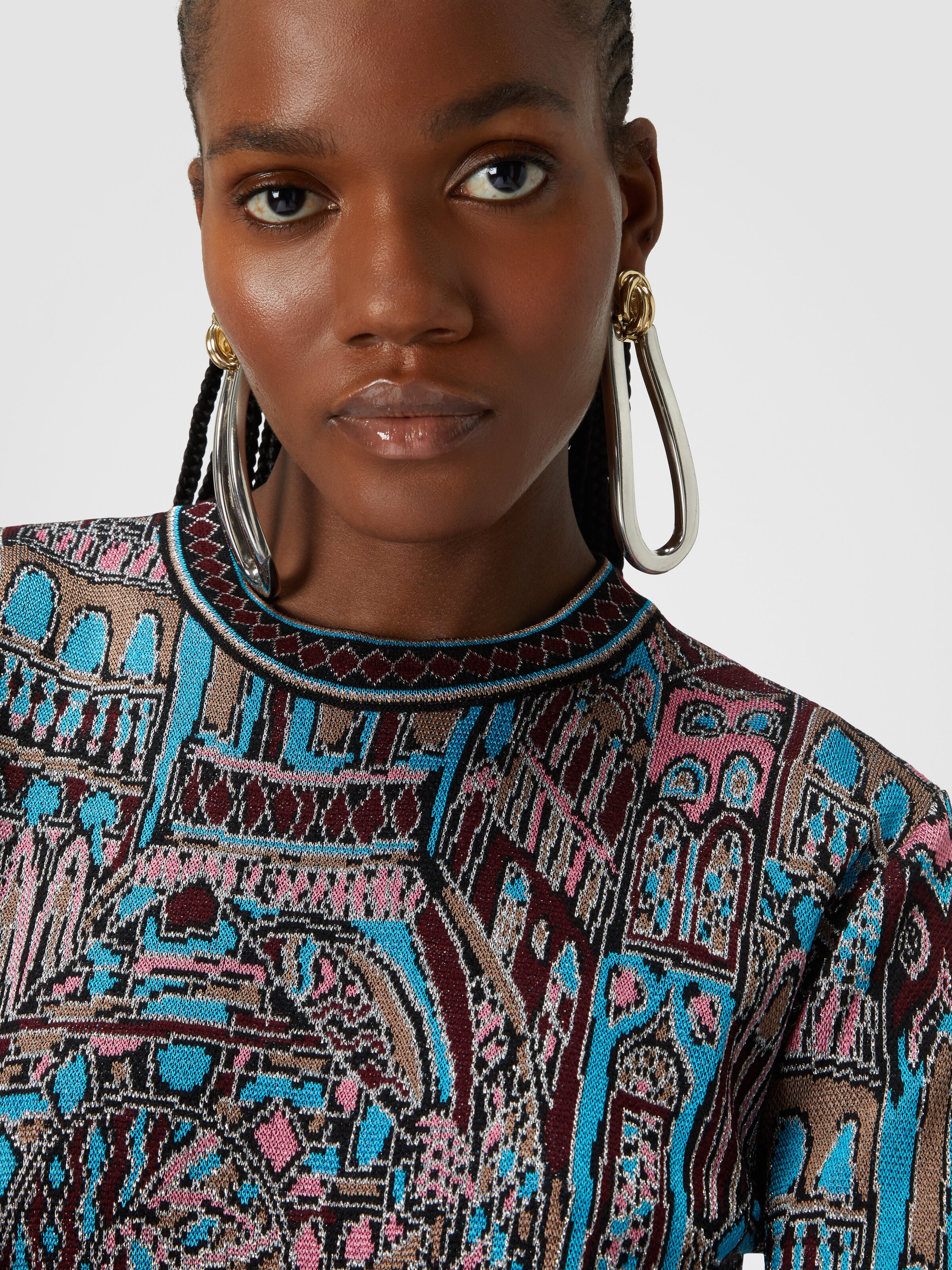 Crewneck pullover in wool and viscose with Venezia motif, Multicoloured  - 4