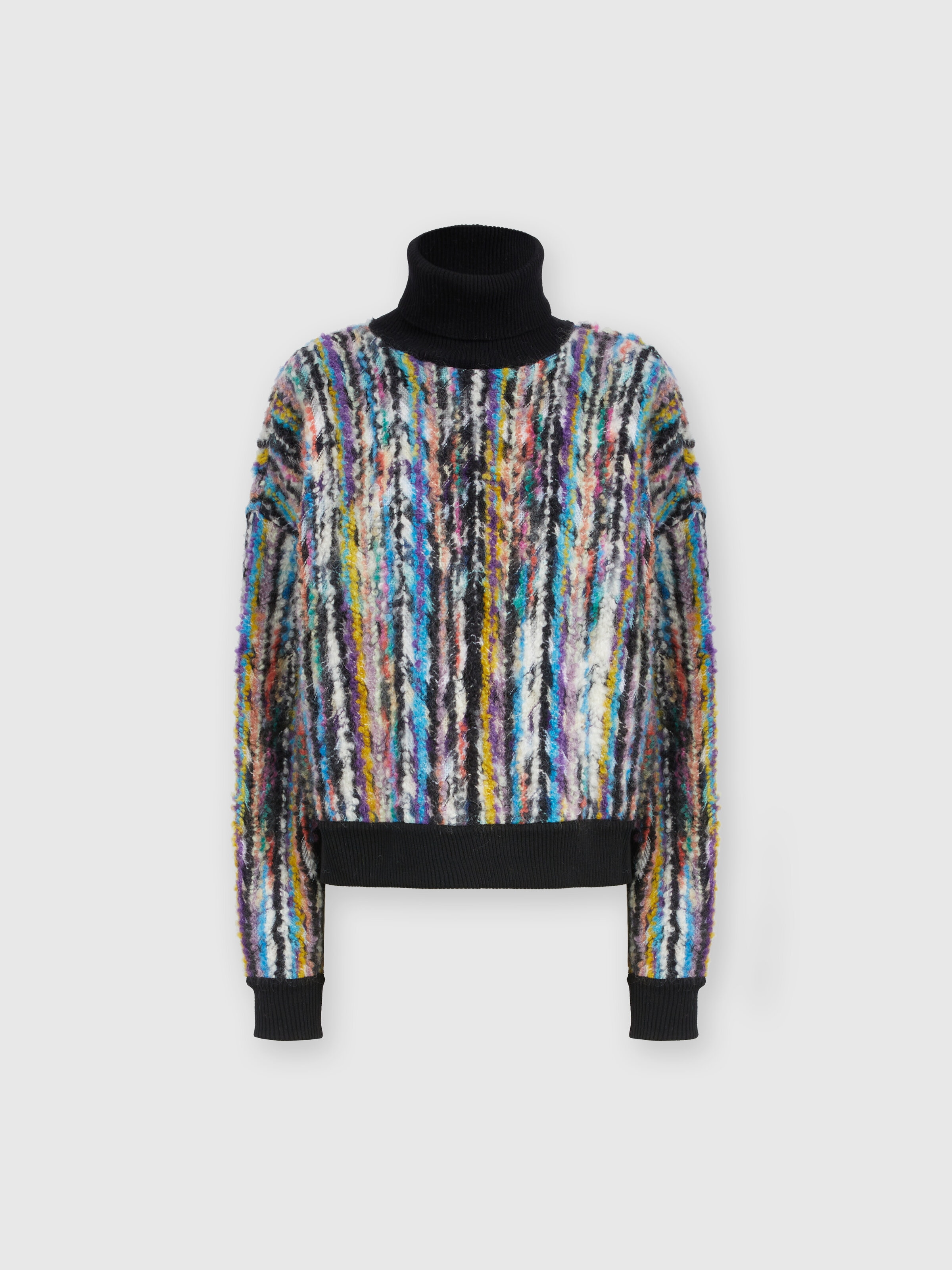 High-neck pullover in wool and bouclé mohair, Black & Multicoloured  - 0