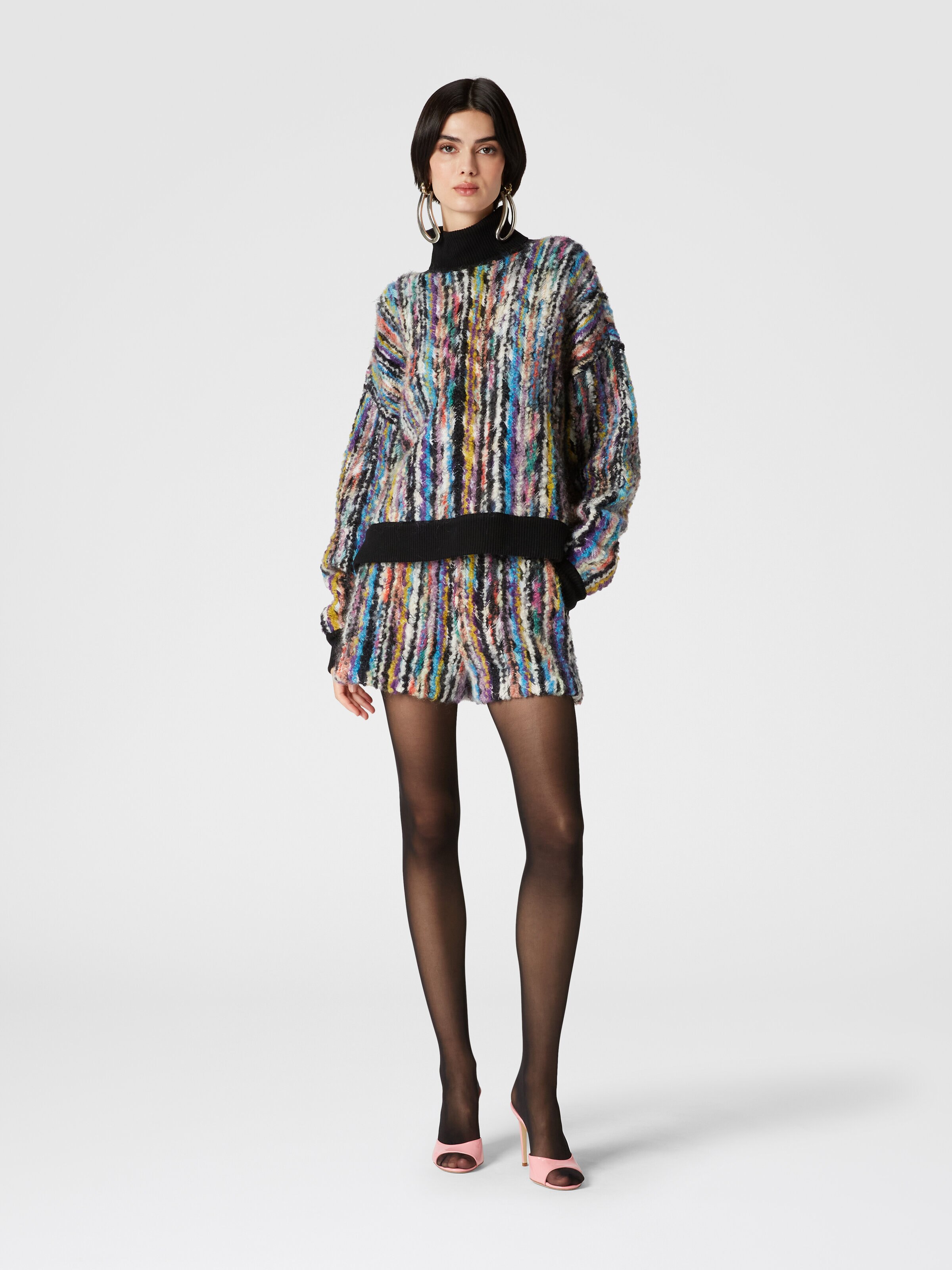 High-neck pullover in wool and bouclé mohair, Black & Multicoloured  - 1