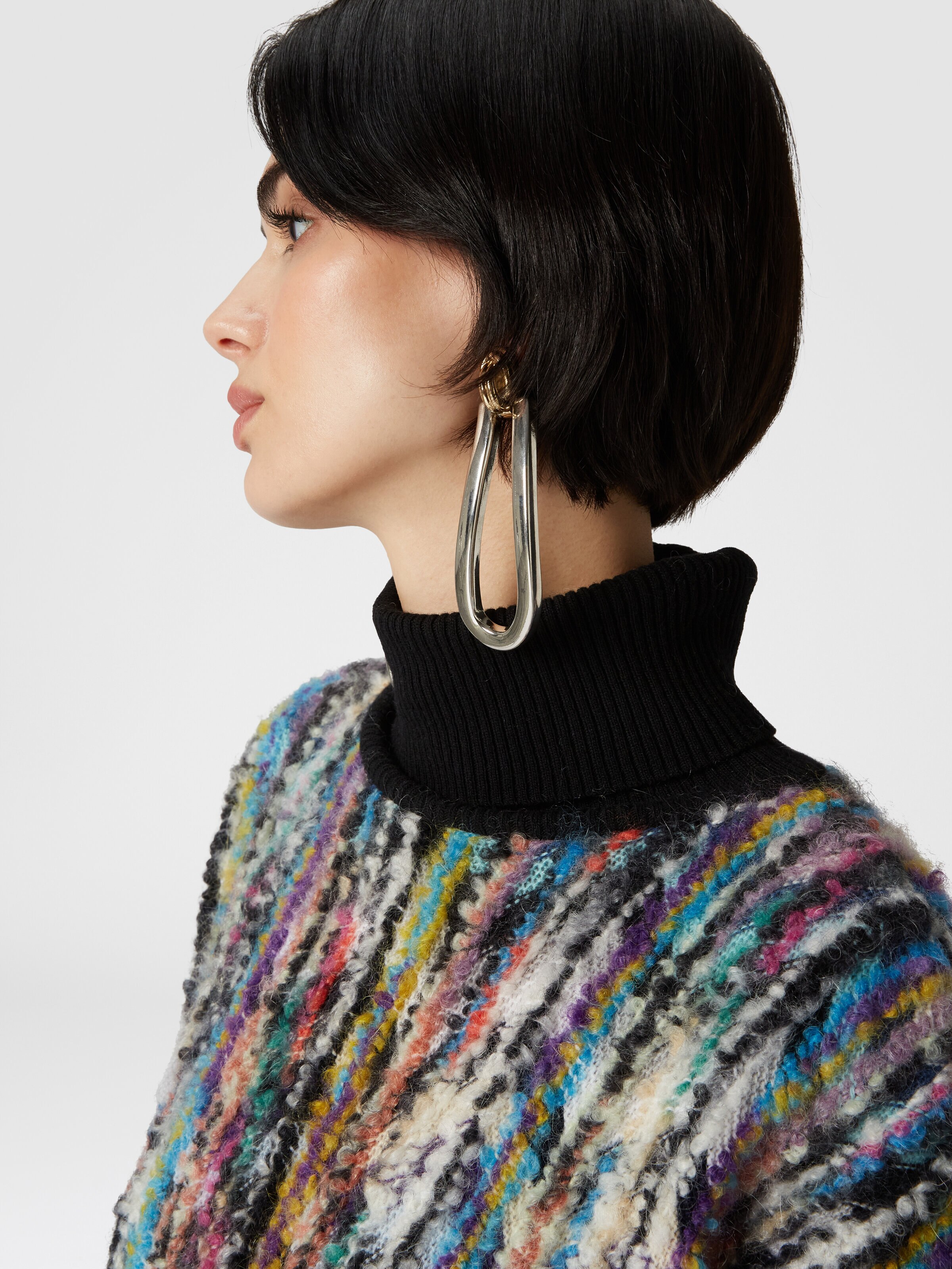 High-neck pullover in wool and bouclé mohair, Black & Multicoloured  - 4