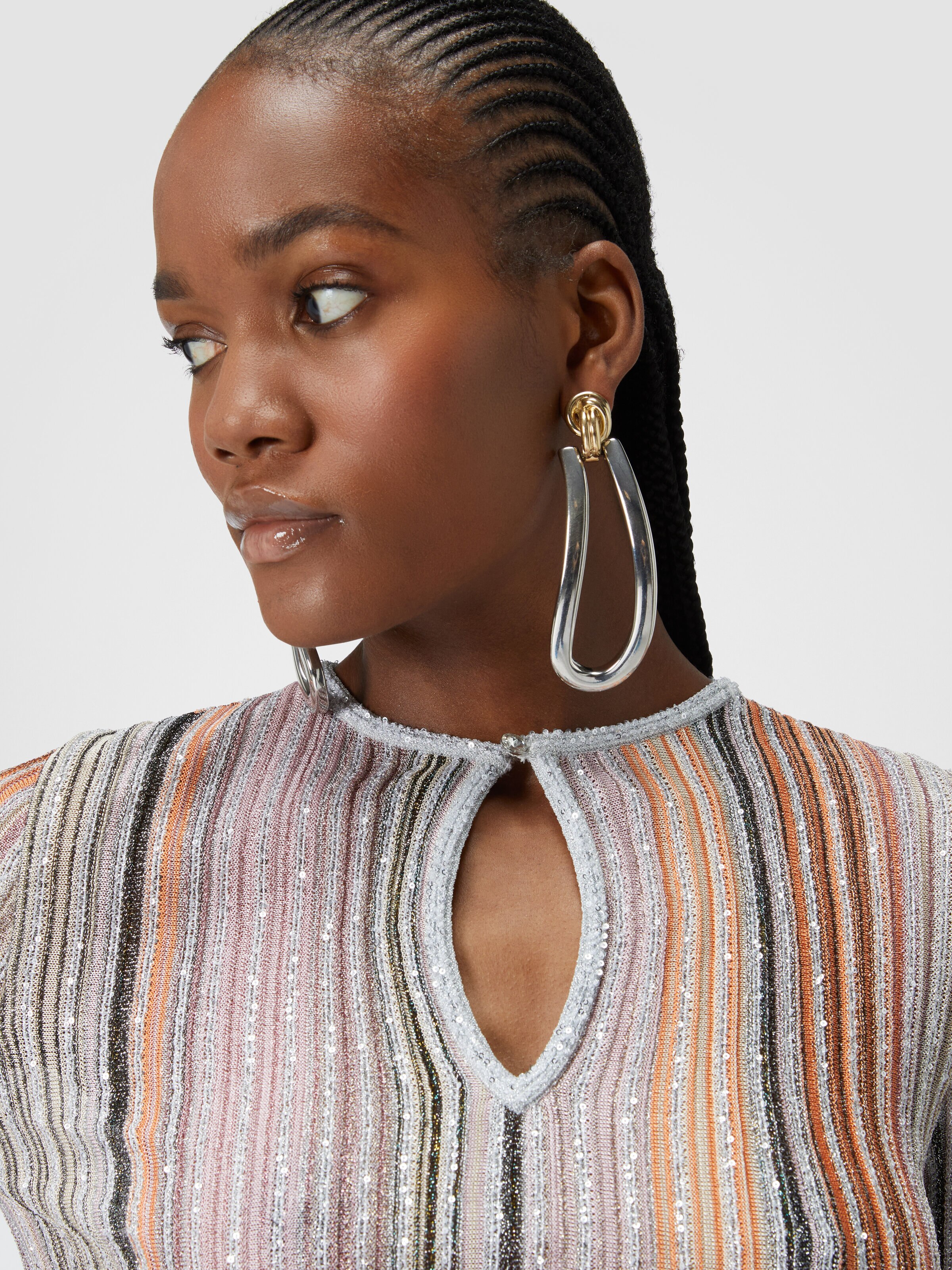 Partialized ribbed sweater with sequins, Multicoloured  - 4