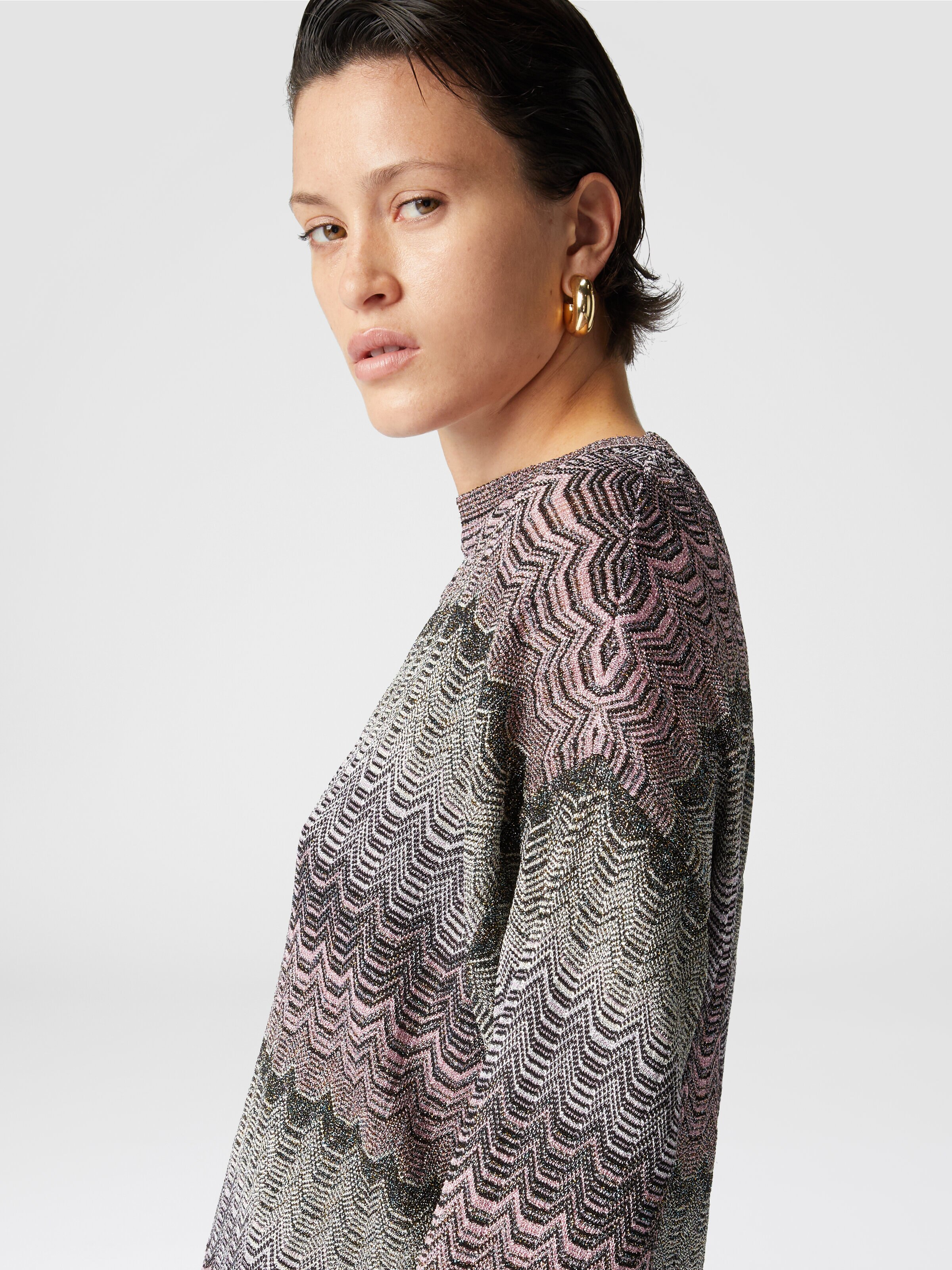 Crewneck pullover with lamé zigzag Greek motif, Multicoloured  - 4