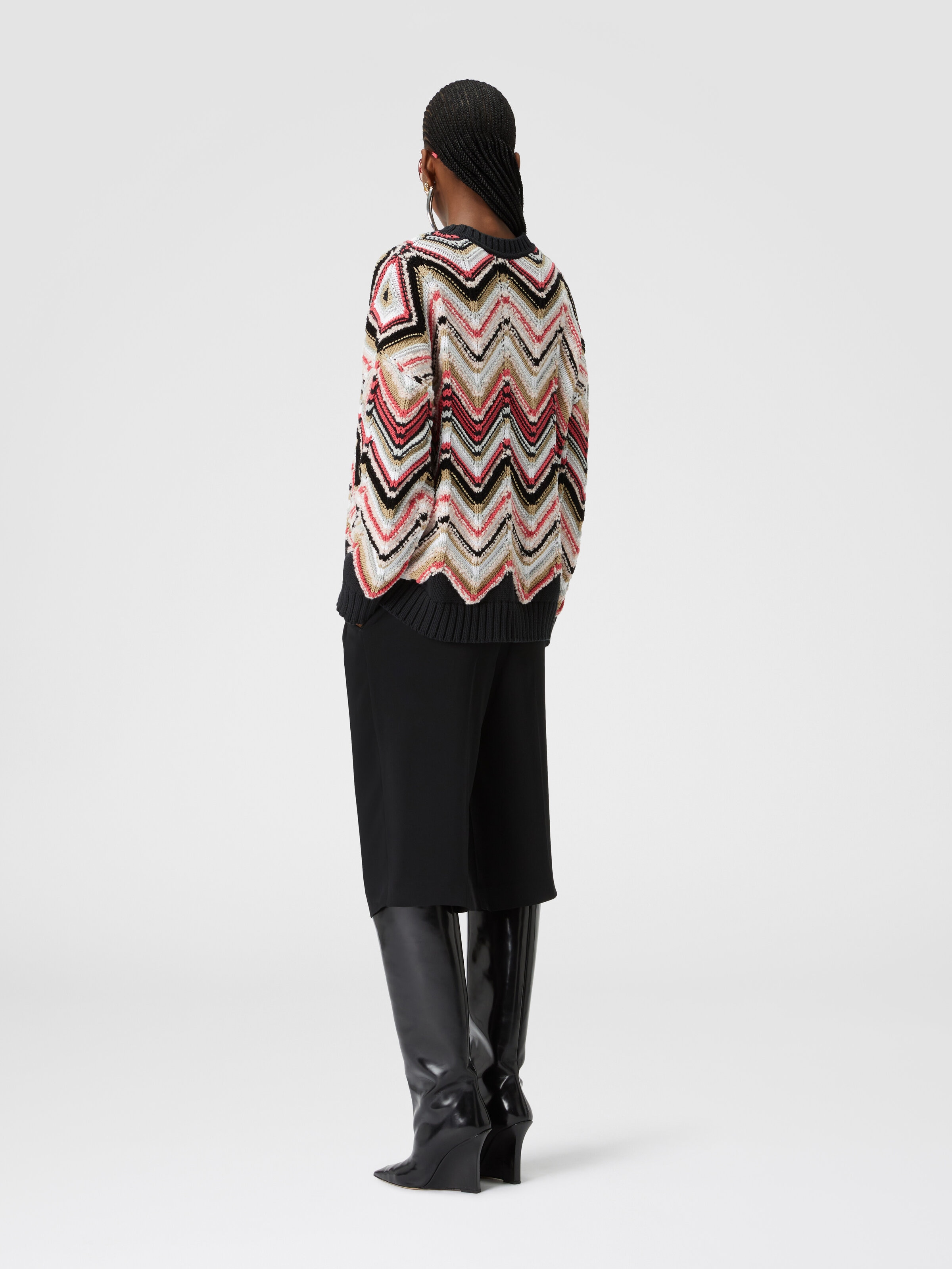 Crewneck pullover in zigzag wool blend, Multicoloured  - 2